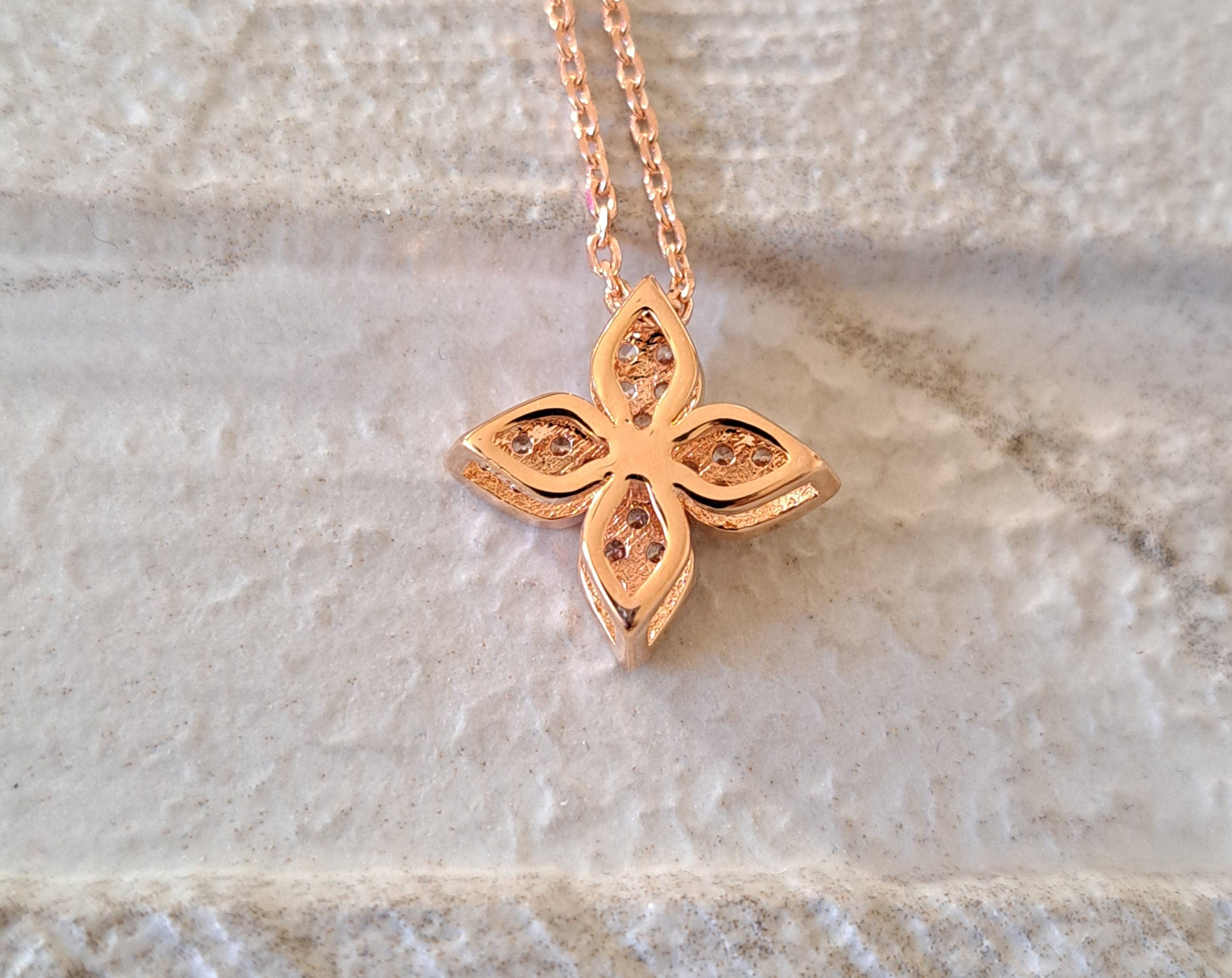 Rose Gold finish 925 Swarovski Crystal Star Blossom Necklace and Pendant