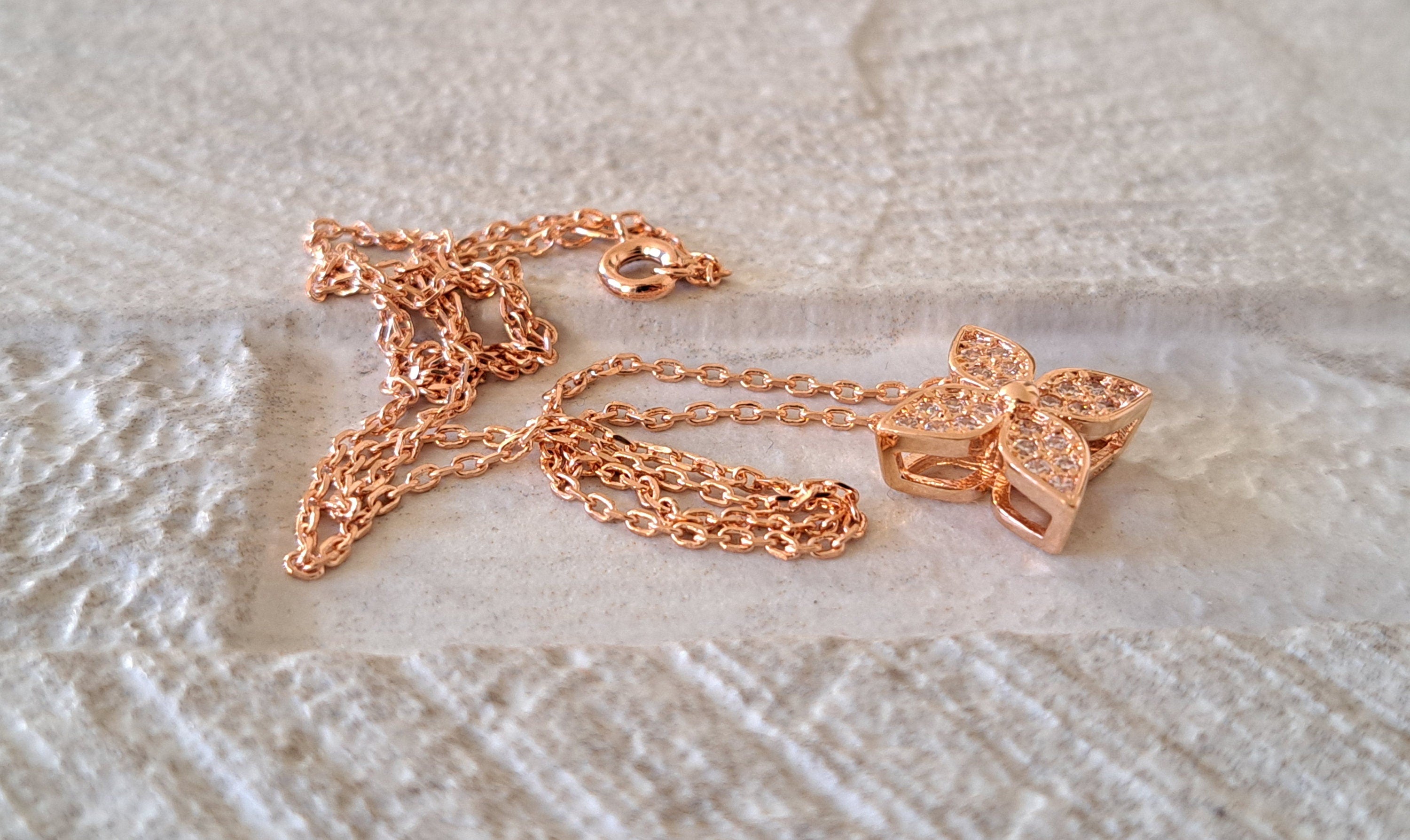 Rose Gold finish 925 Swarovski Crystal Star Blossom Necklace and Pendant