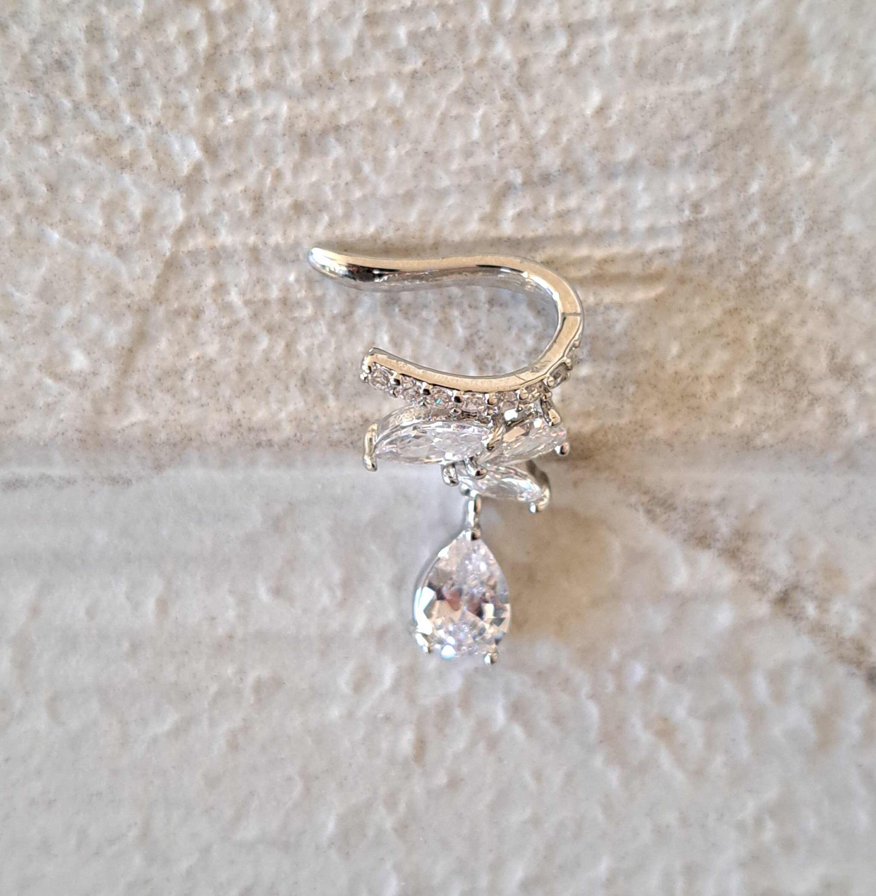 Silver Crystal Leaf Drop Ear Cuff Earring