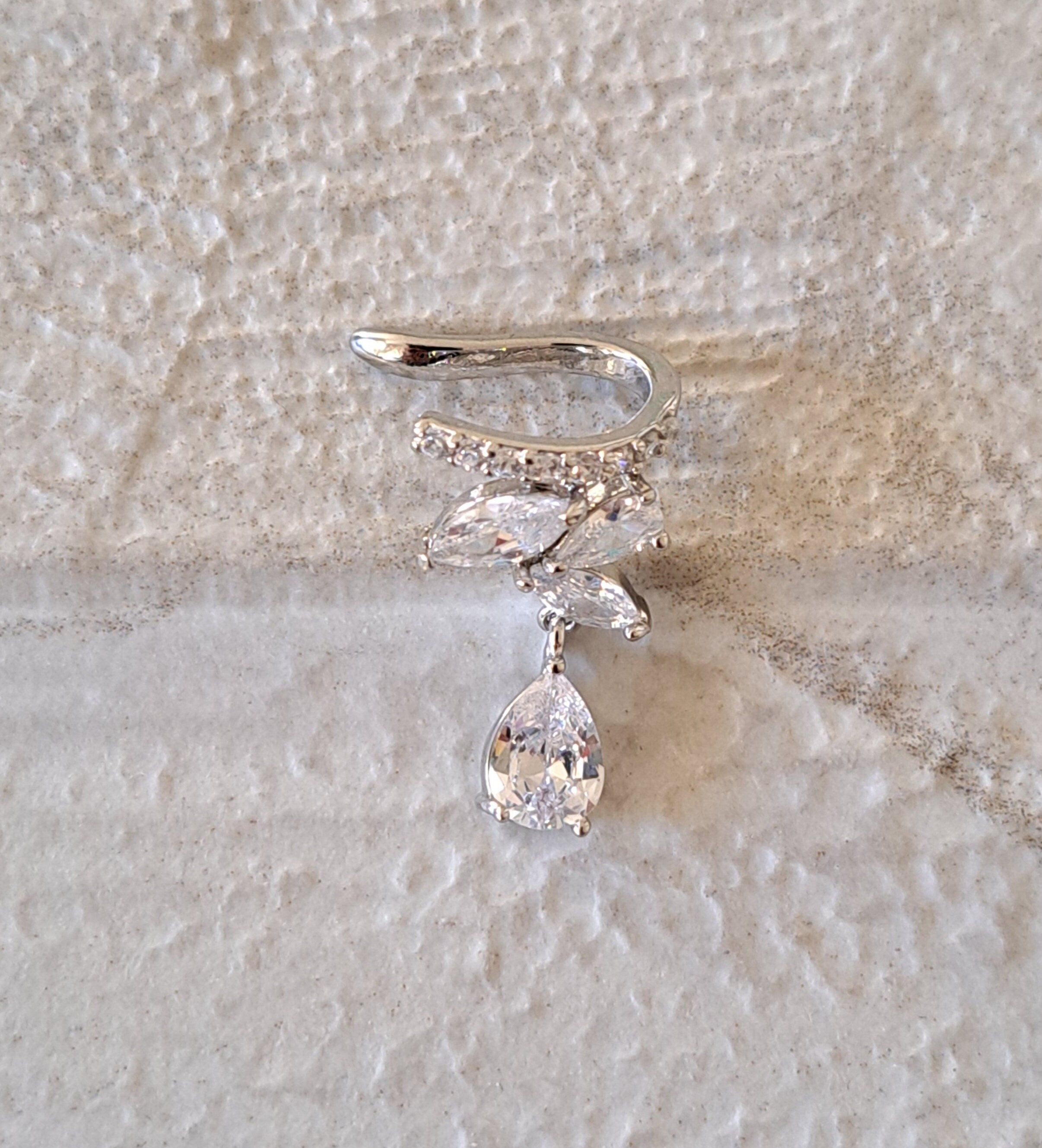 Silver Crystal Leaf Drop Ear Cuff Earring