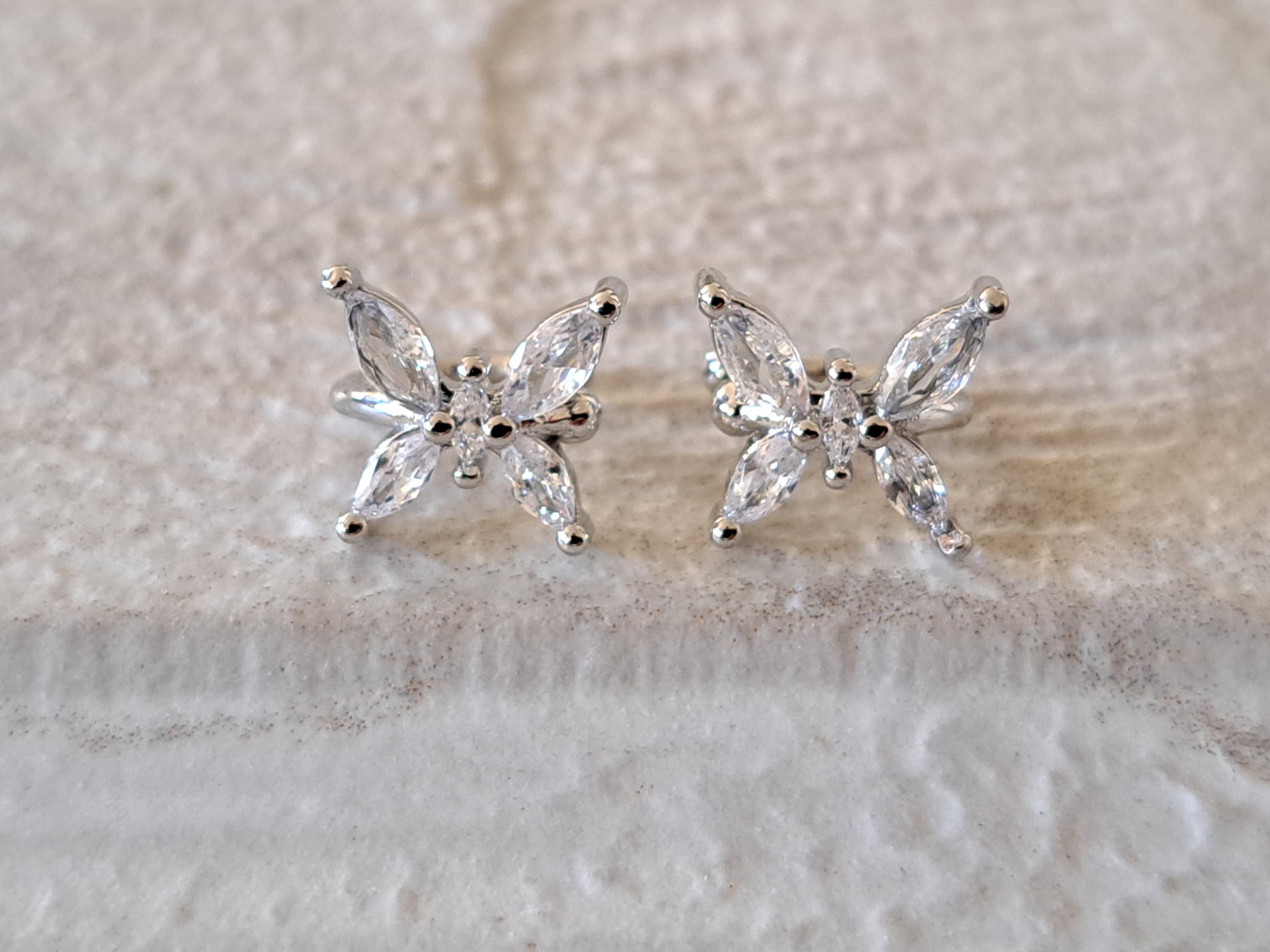 Silver Swarovski Crystal Butterfly Clip-on Ear Cuff Earrings