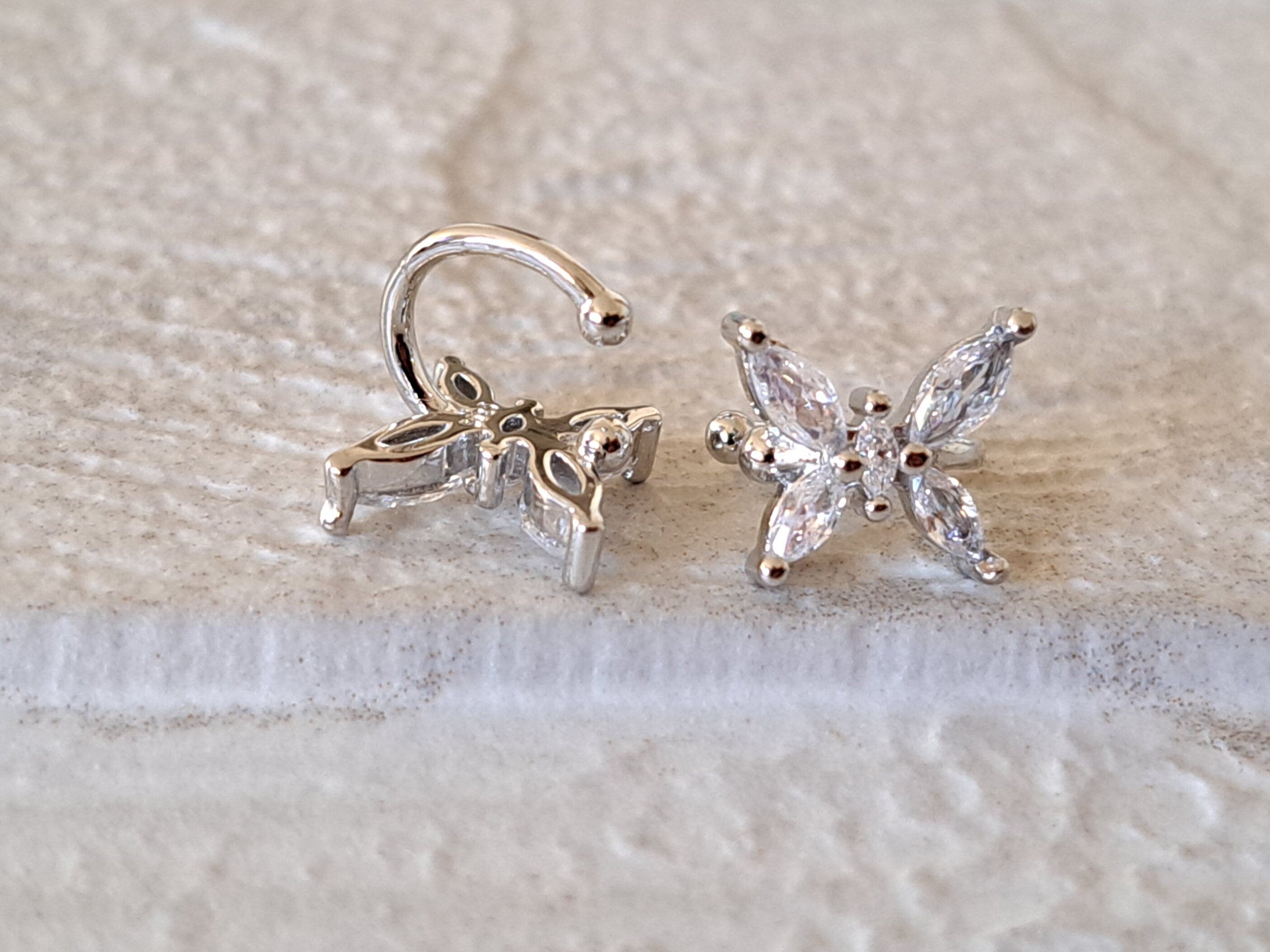 Silver Swarovski Crystal Butterfly Clip-on Ear Cuff Earrings