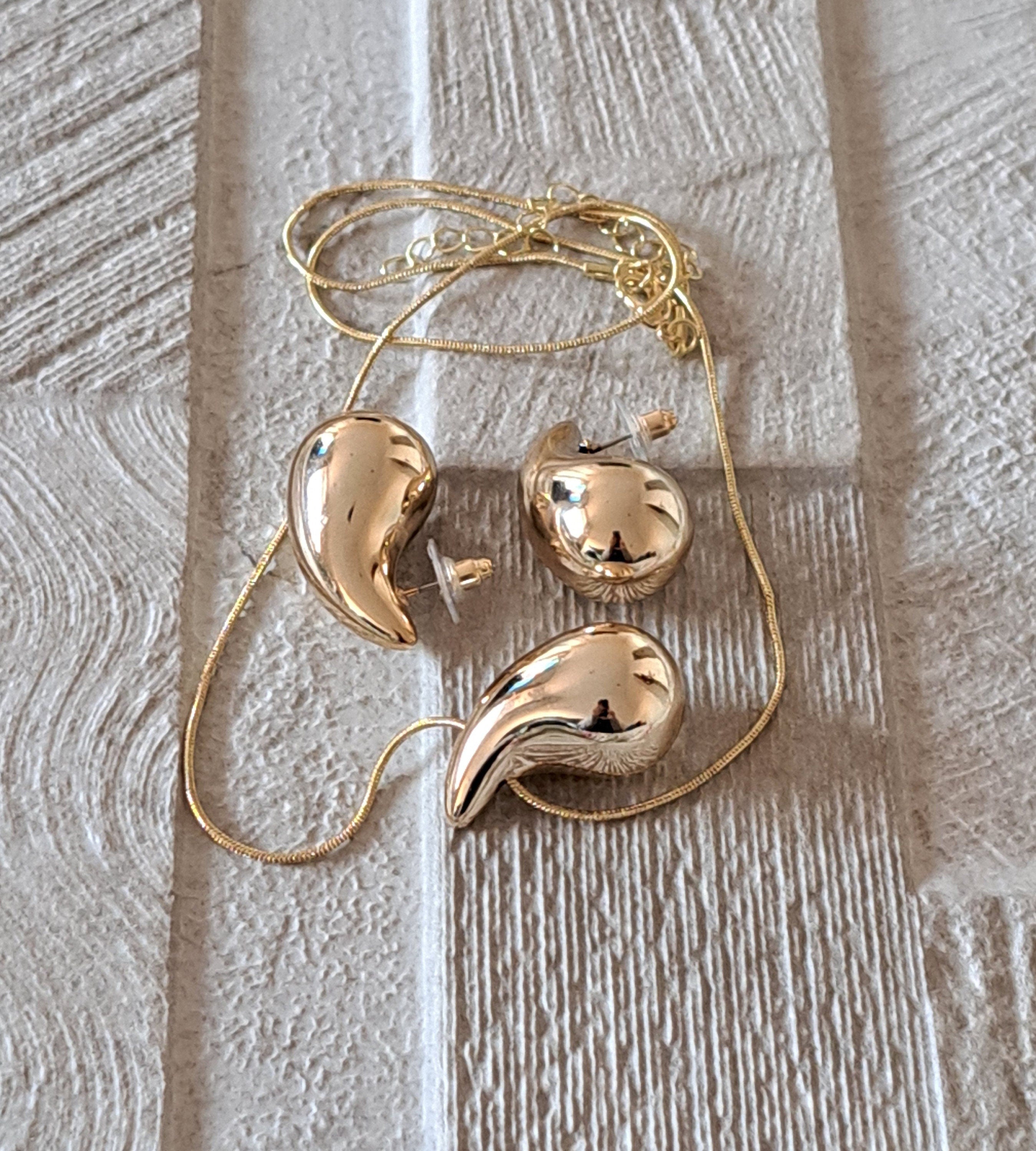 Gold Water Drop Necklace Teardrop Earrings Jewellery Set