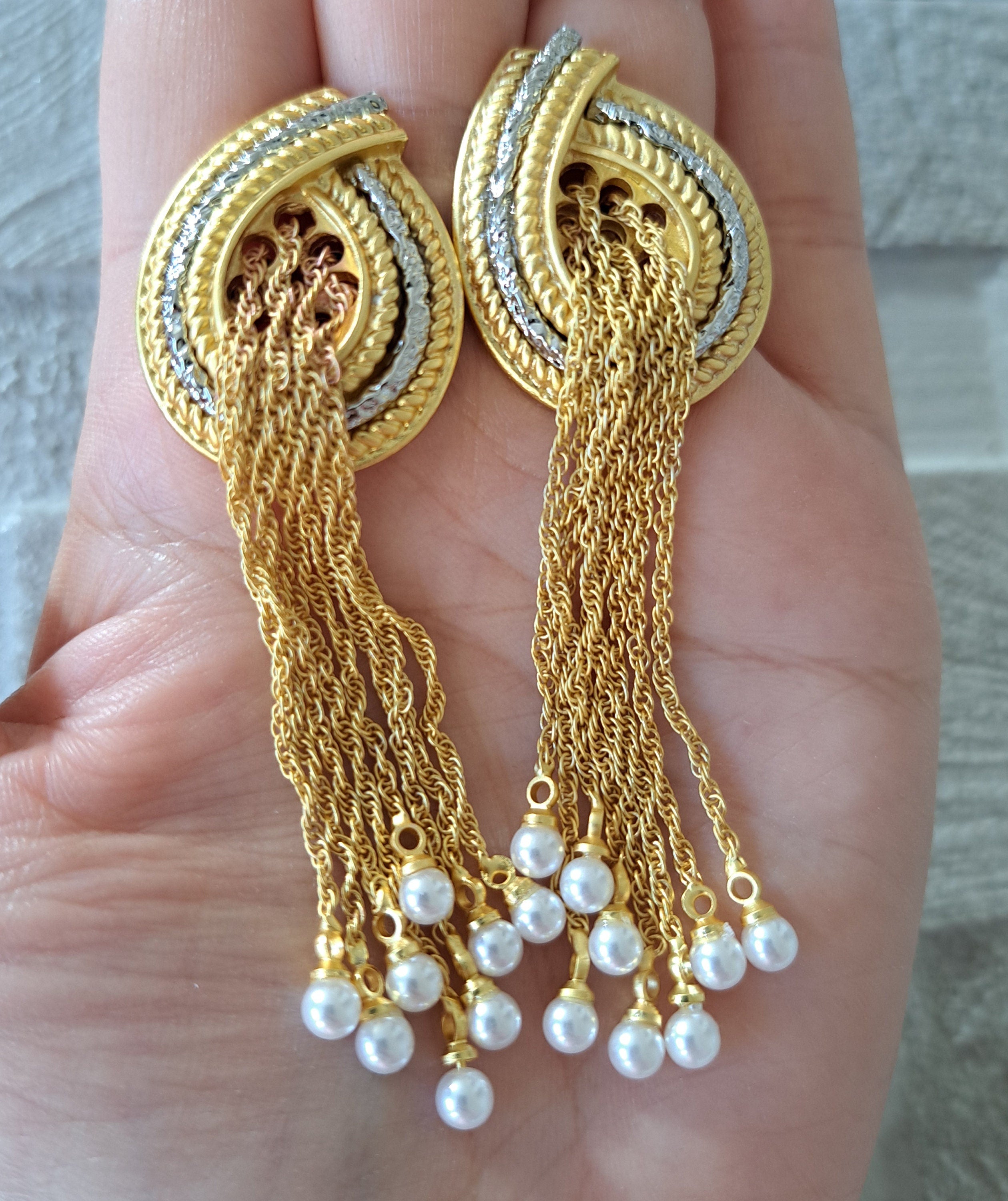 Gold Silver Pearl Water Drop Twisted Knot Earrings