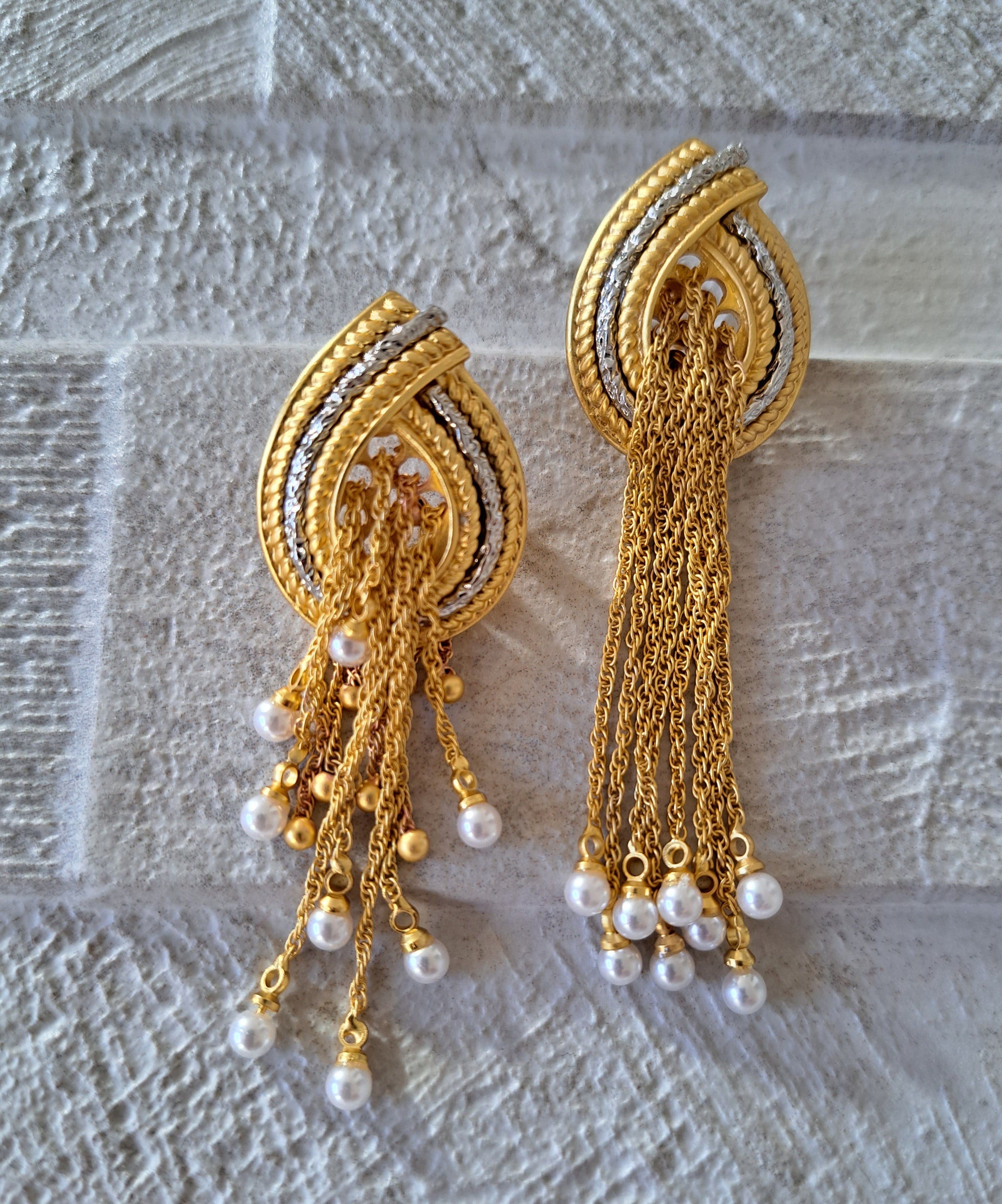 Gold Silver Pearl Water Drop Twisted Knot Earrings