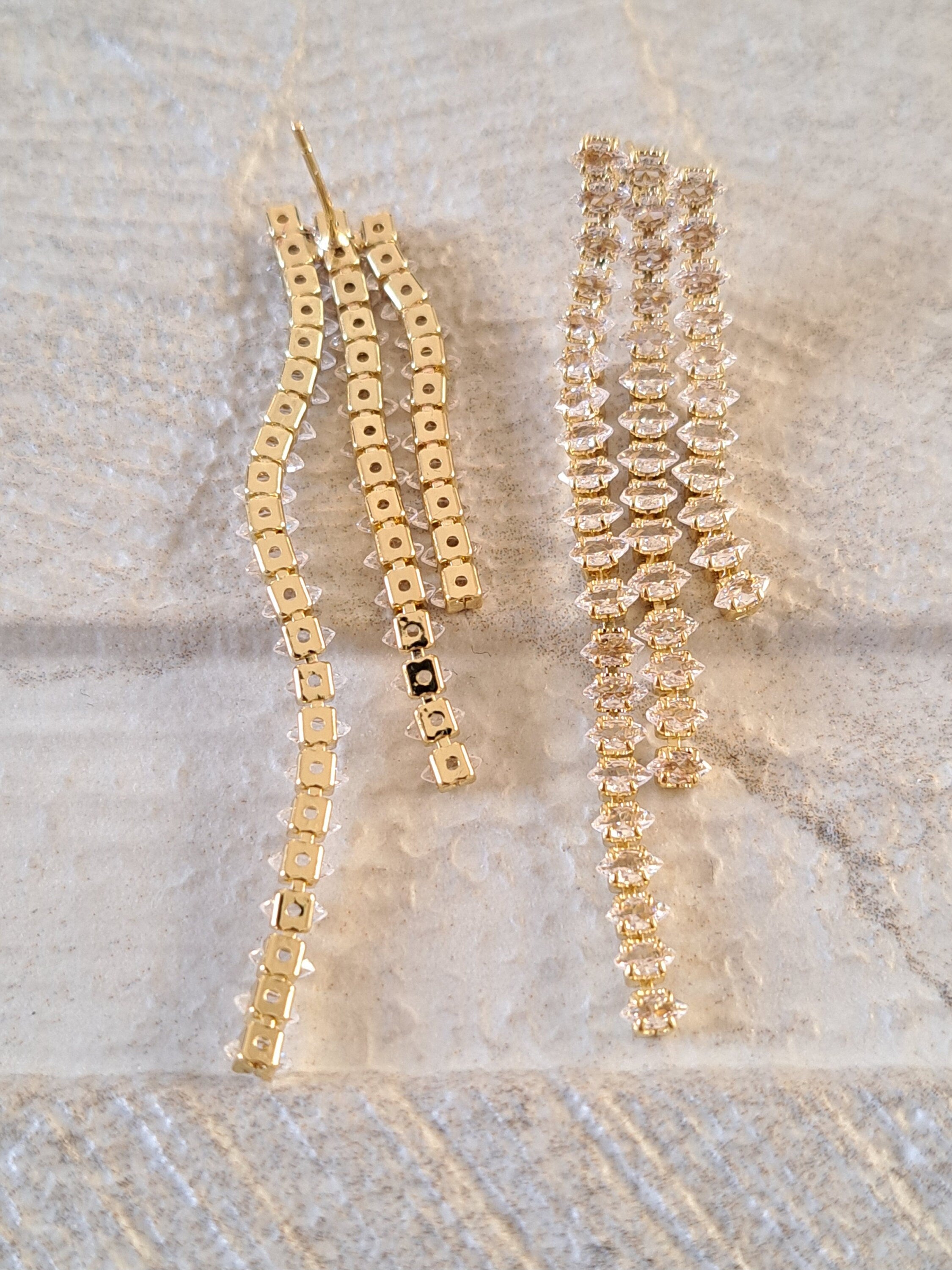 Gold Long Tassel Crystal Dangle Drop Earrings