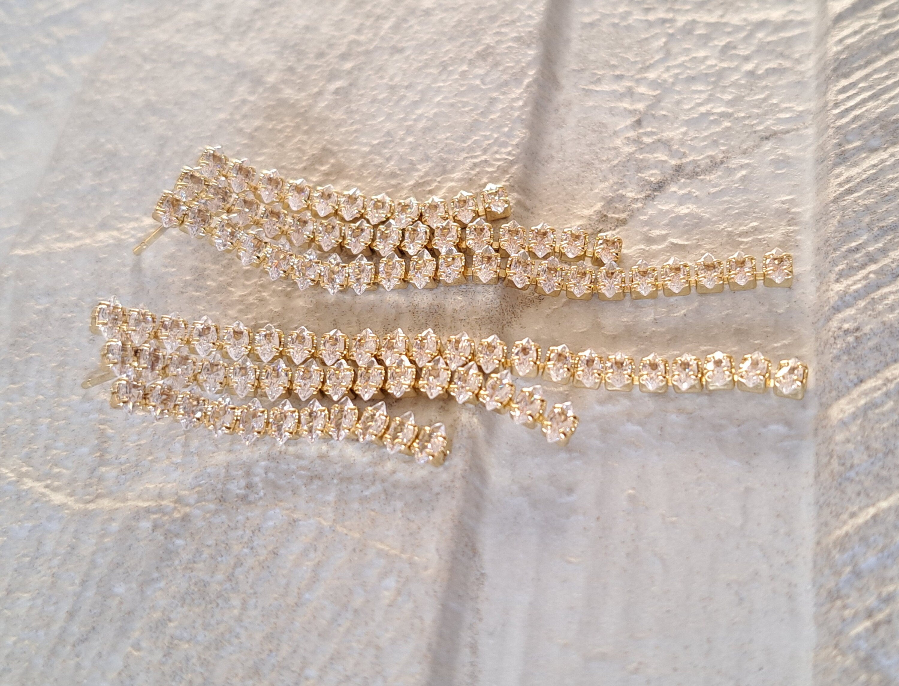 Gold Long Tassel Crystal Dangle Drop Earrings