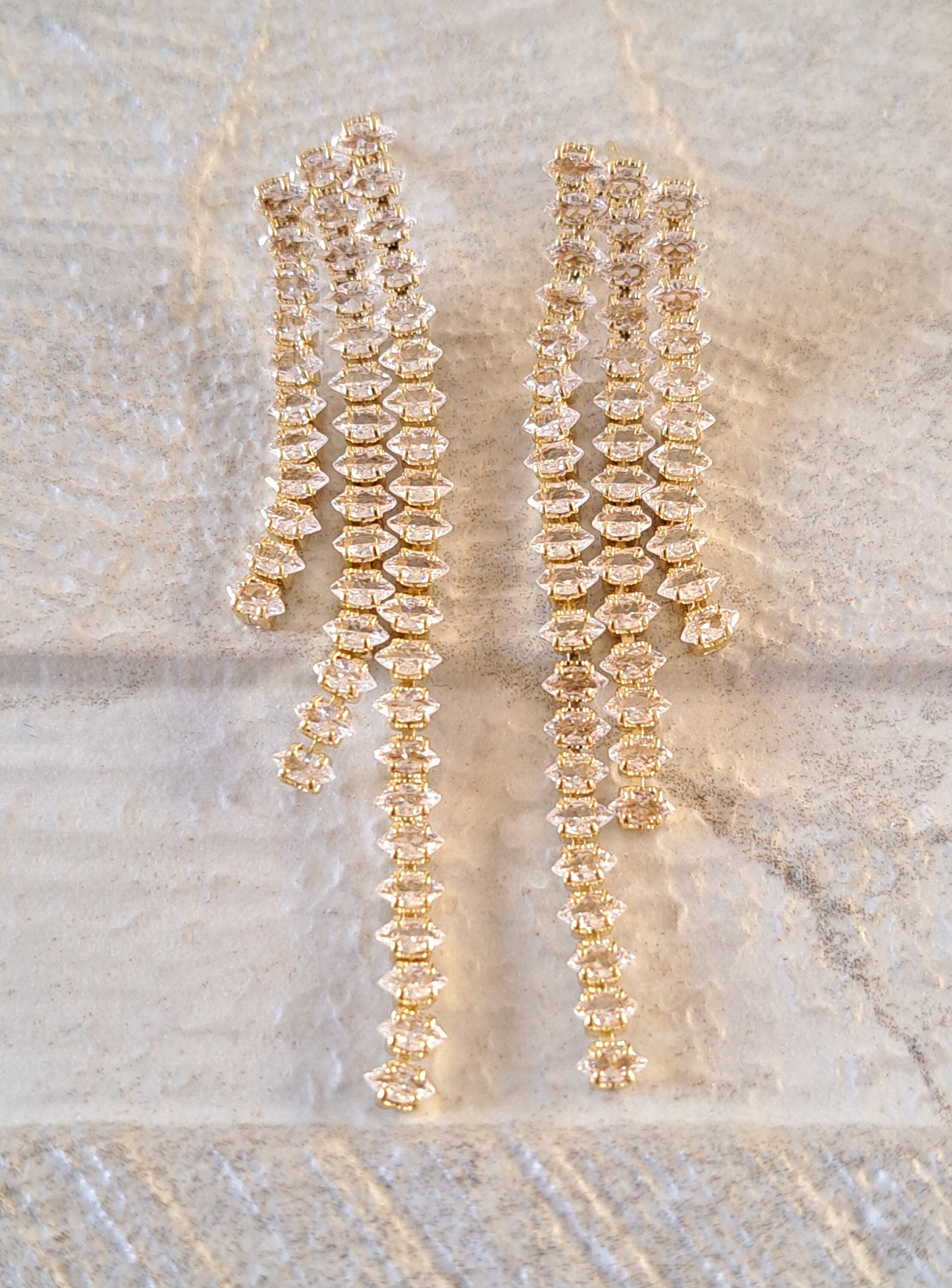 Gold Long Tassel Crystal Dangle Drop Earrings