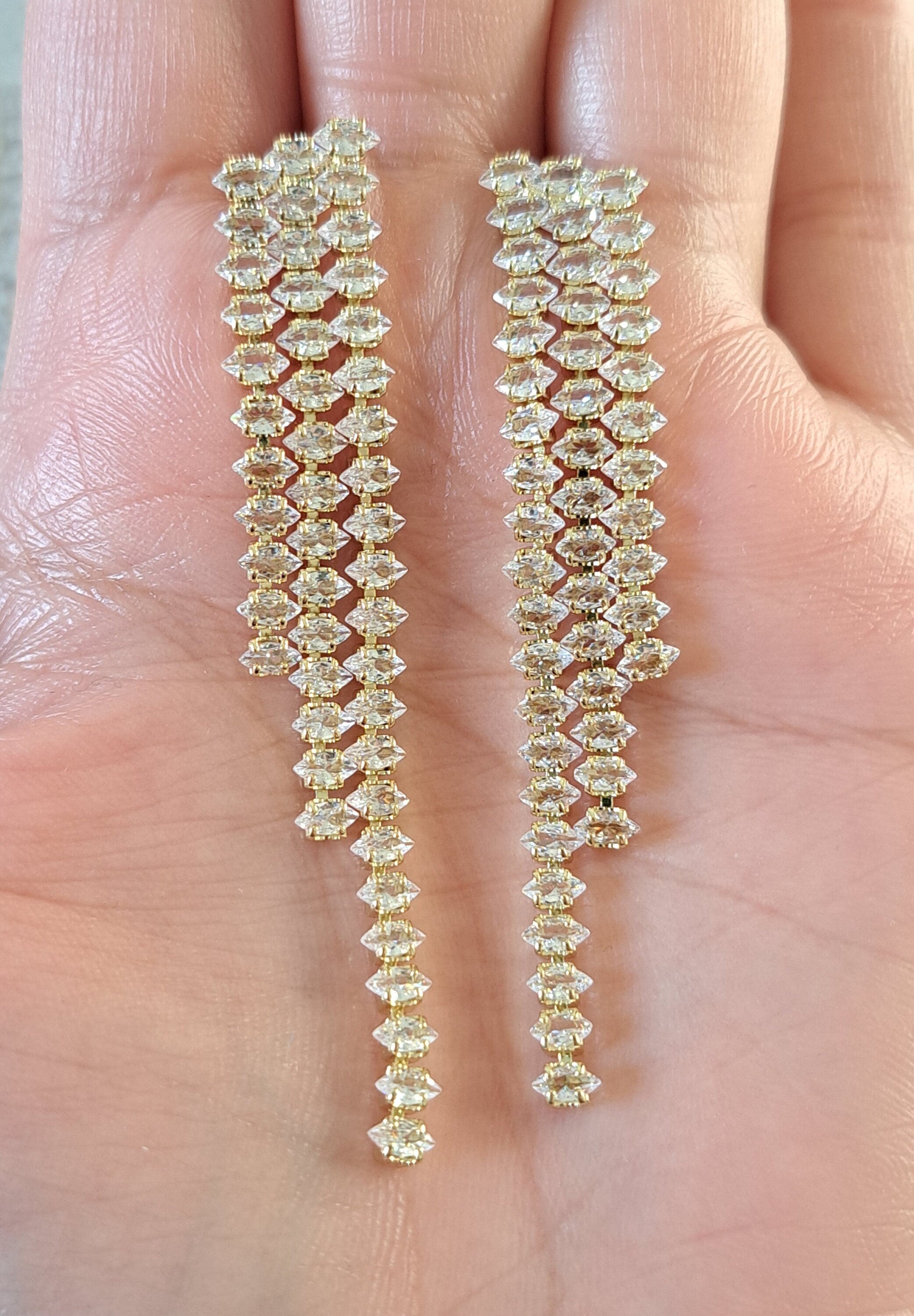 Gold Long Tassel Crystal Dangle Drop Earrings