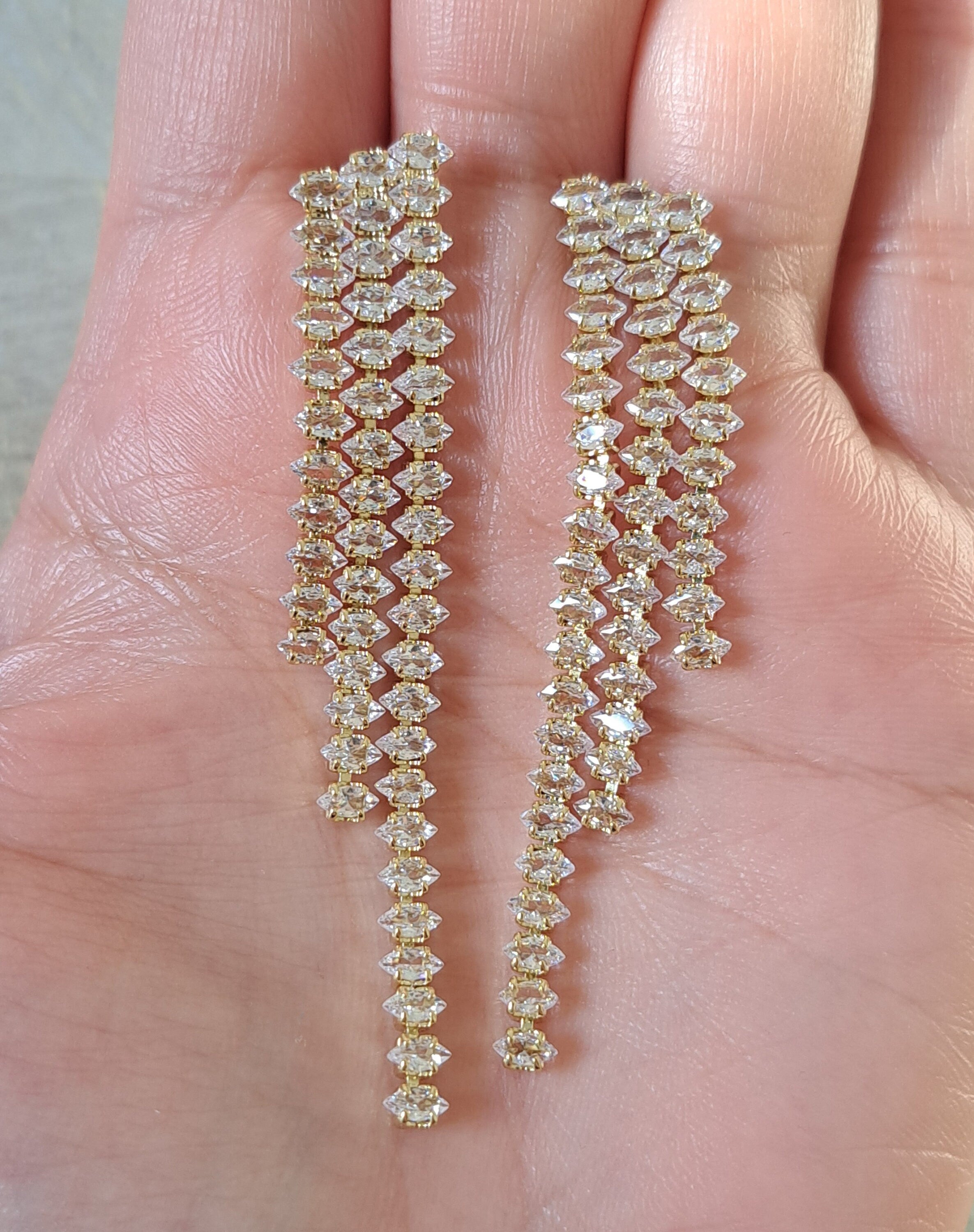 Gold Long Tassel Crystal Dangle Drop Earrings