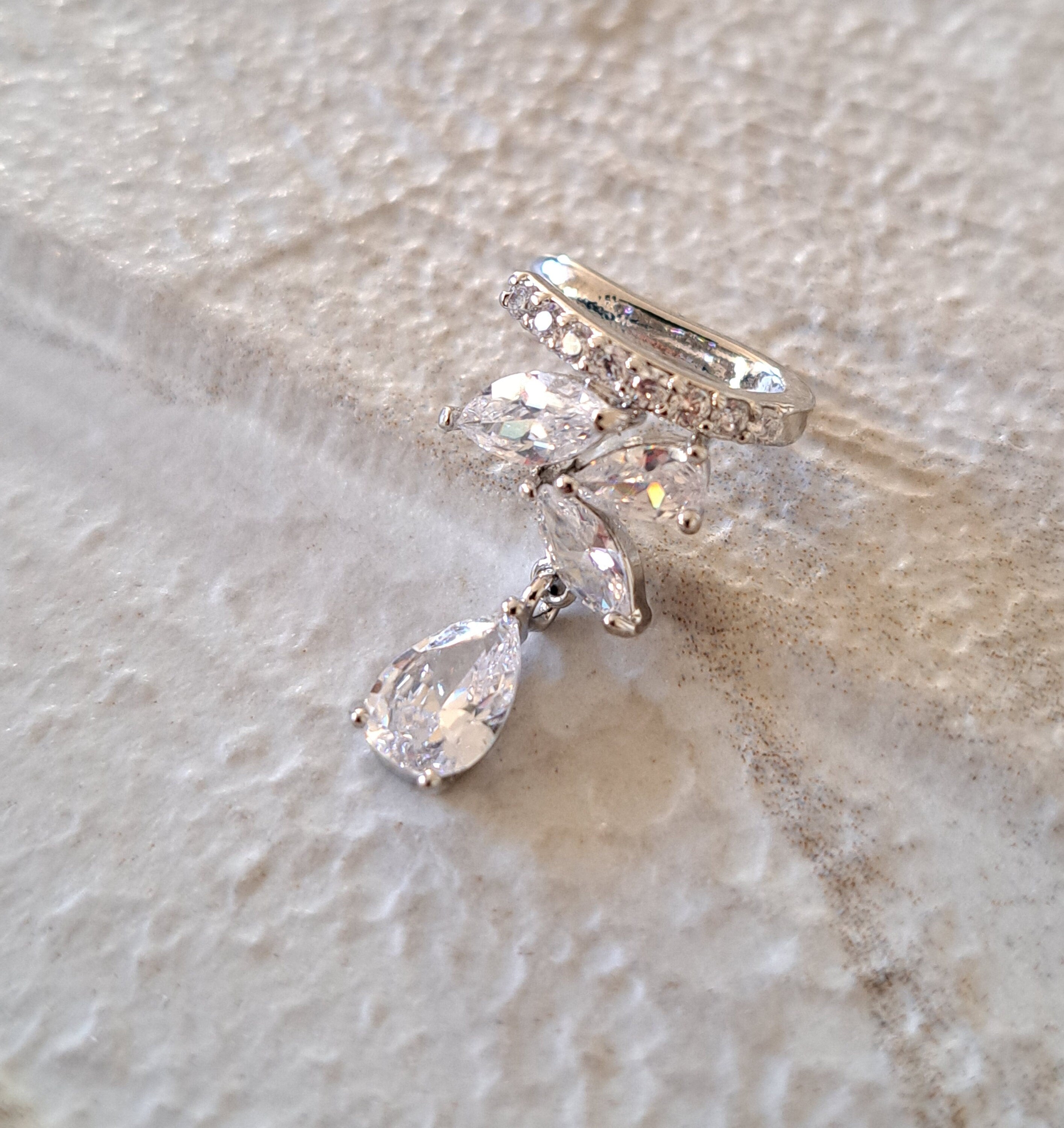 Silver Crystal Leaf Drop Ear Cuff Earring