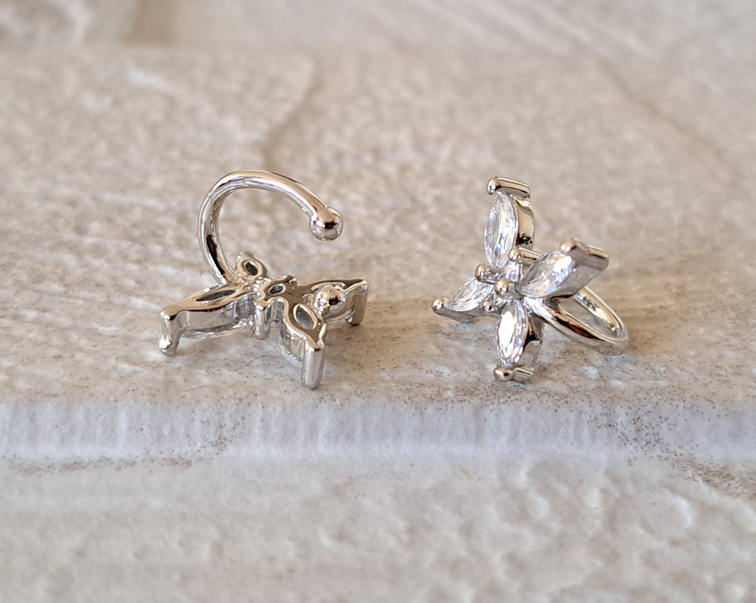 Silver Swarovski Crystal Butterfly Clip-on Ear Cuff Earrings