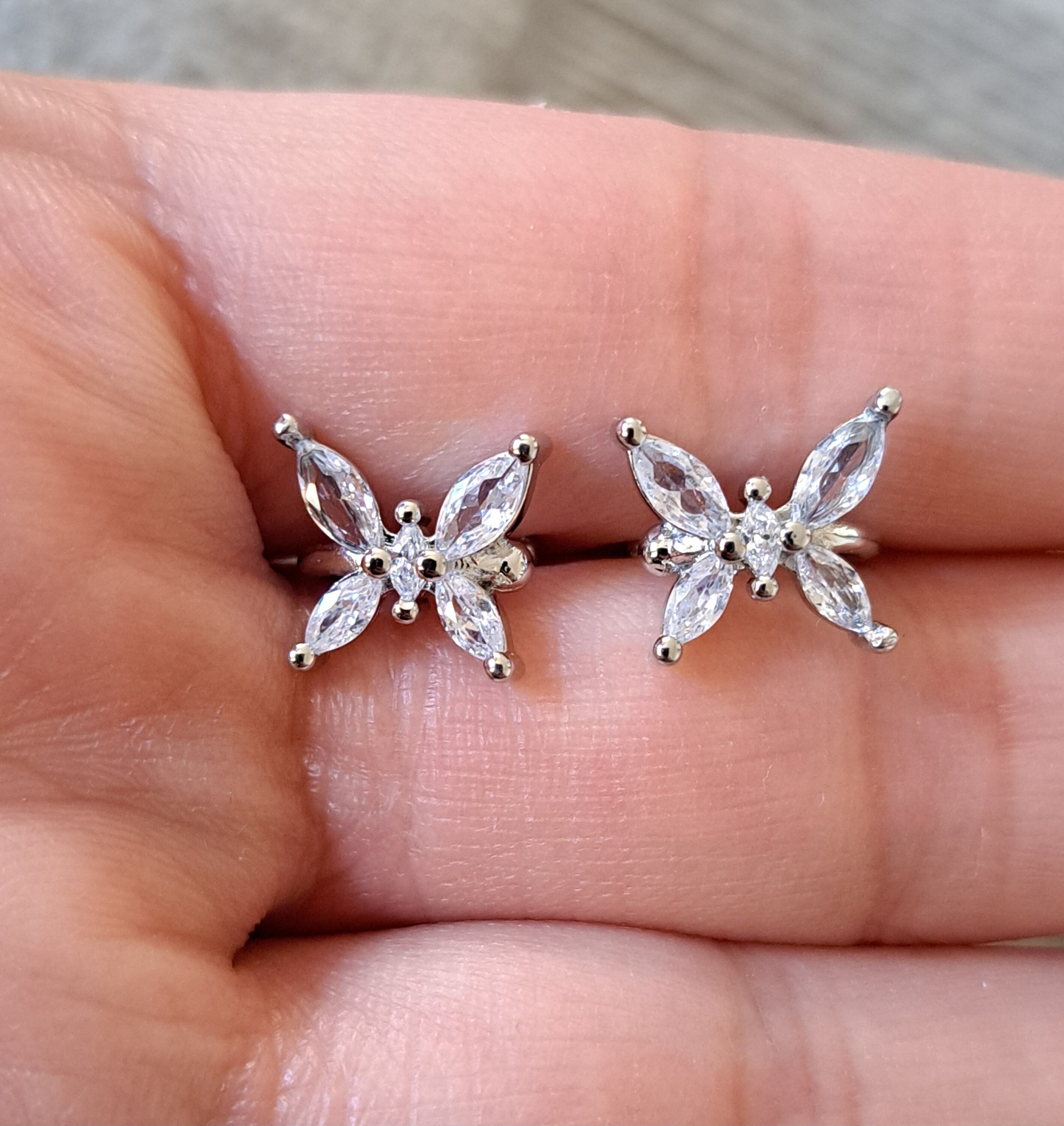 Silver Swarovski Crystal Butterfly Clip-on Ear Cuff Earrings