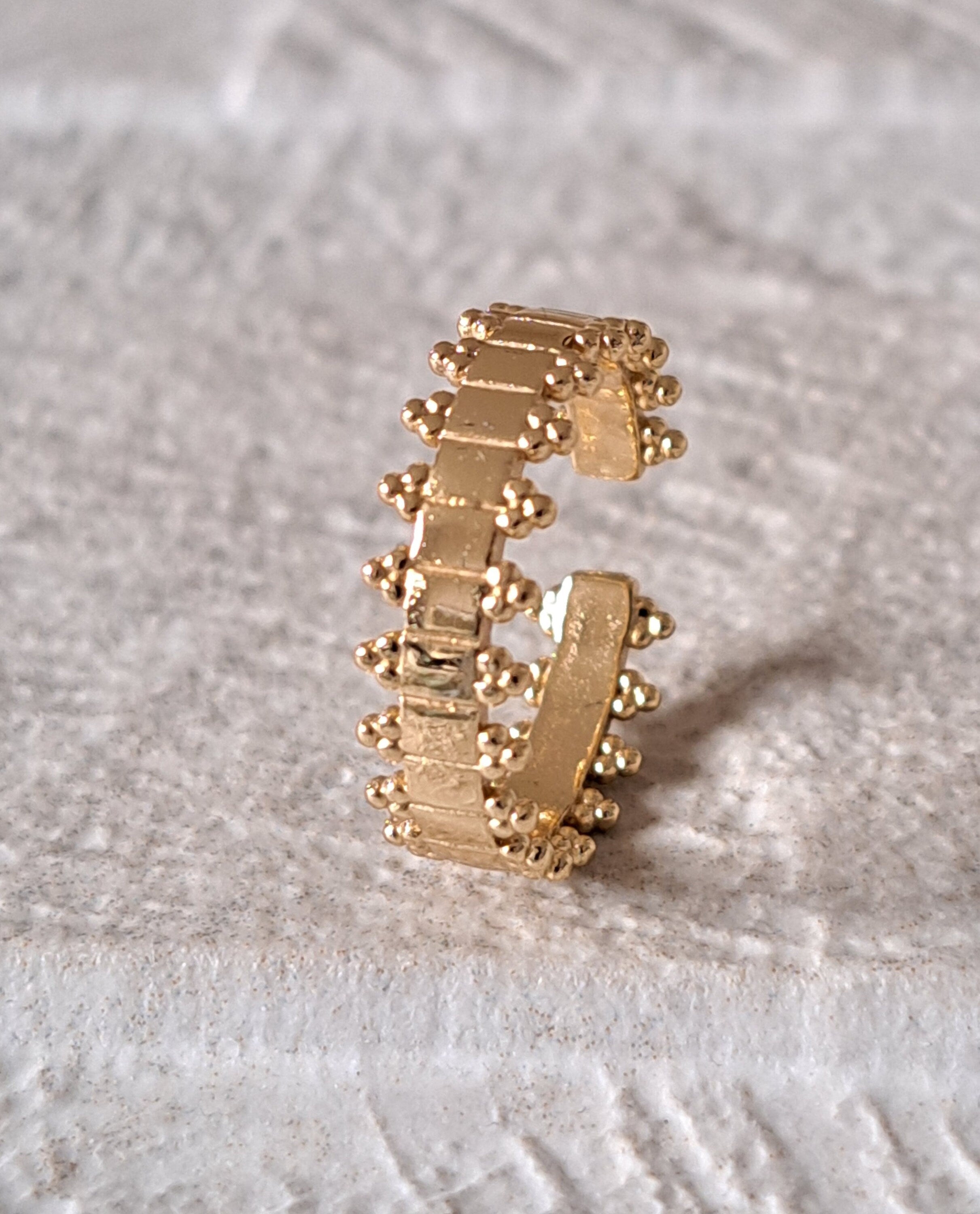 Gold Spike Dot Open Adjustable Stackable Band Ring