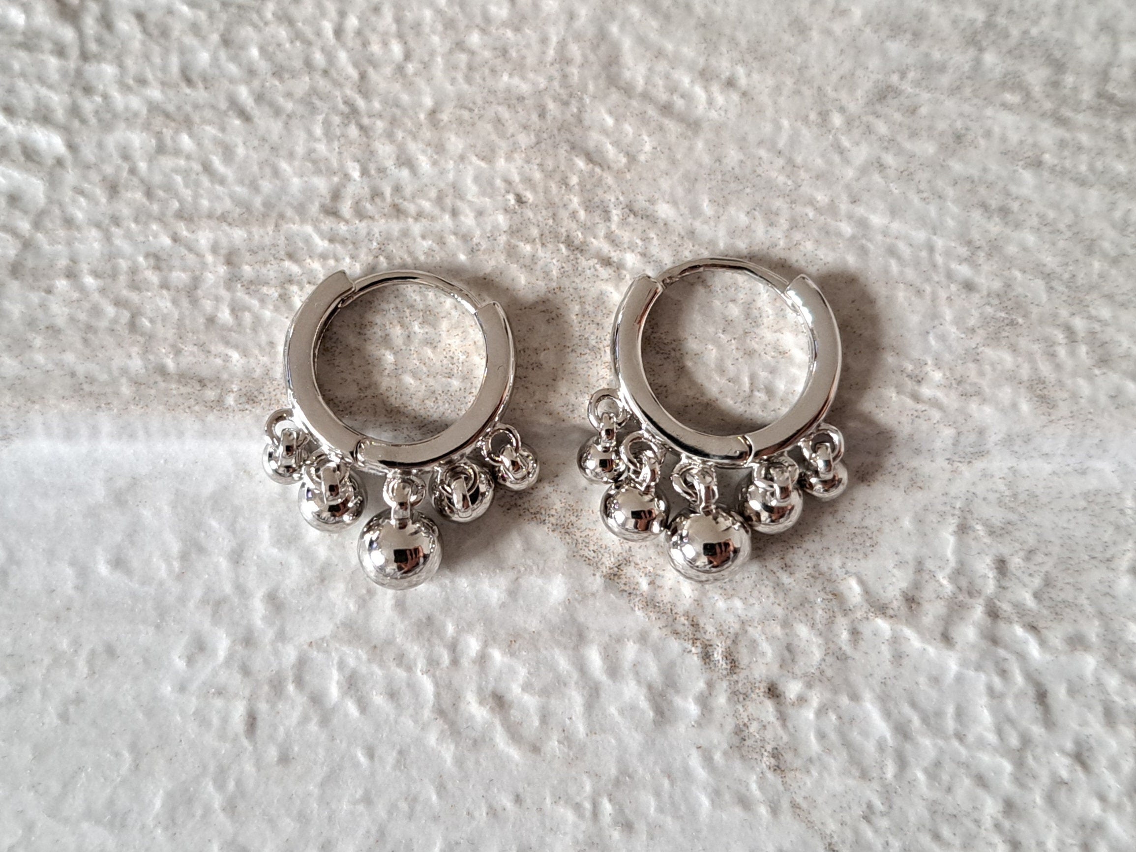 Silver Small Mini Ball Dangle 925 Plated Hoop Earring