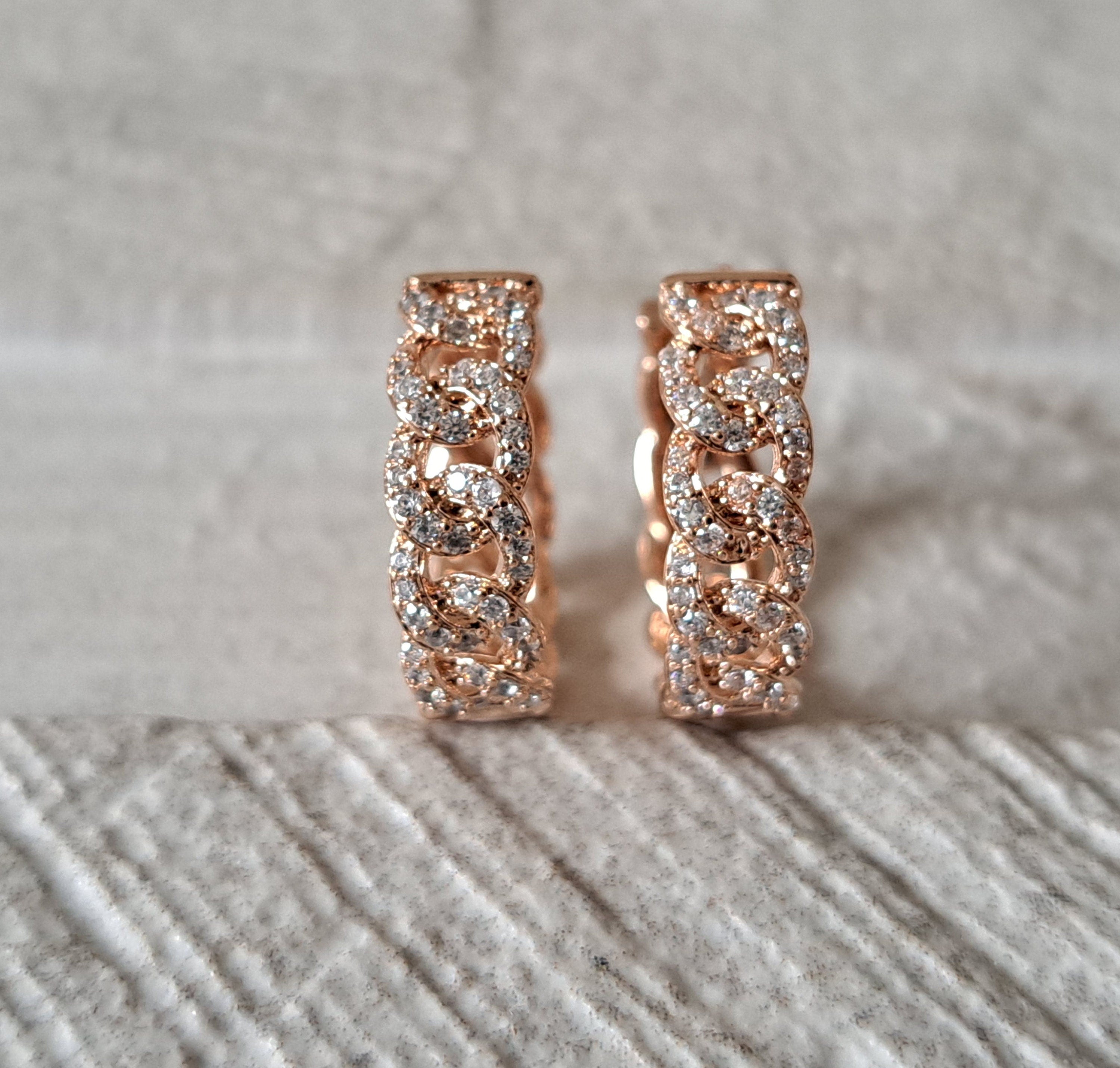 Rose Gold Swarovski Crystal Chain Link Hoop Earrings