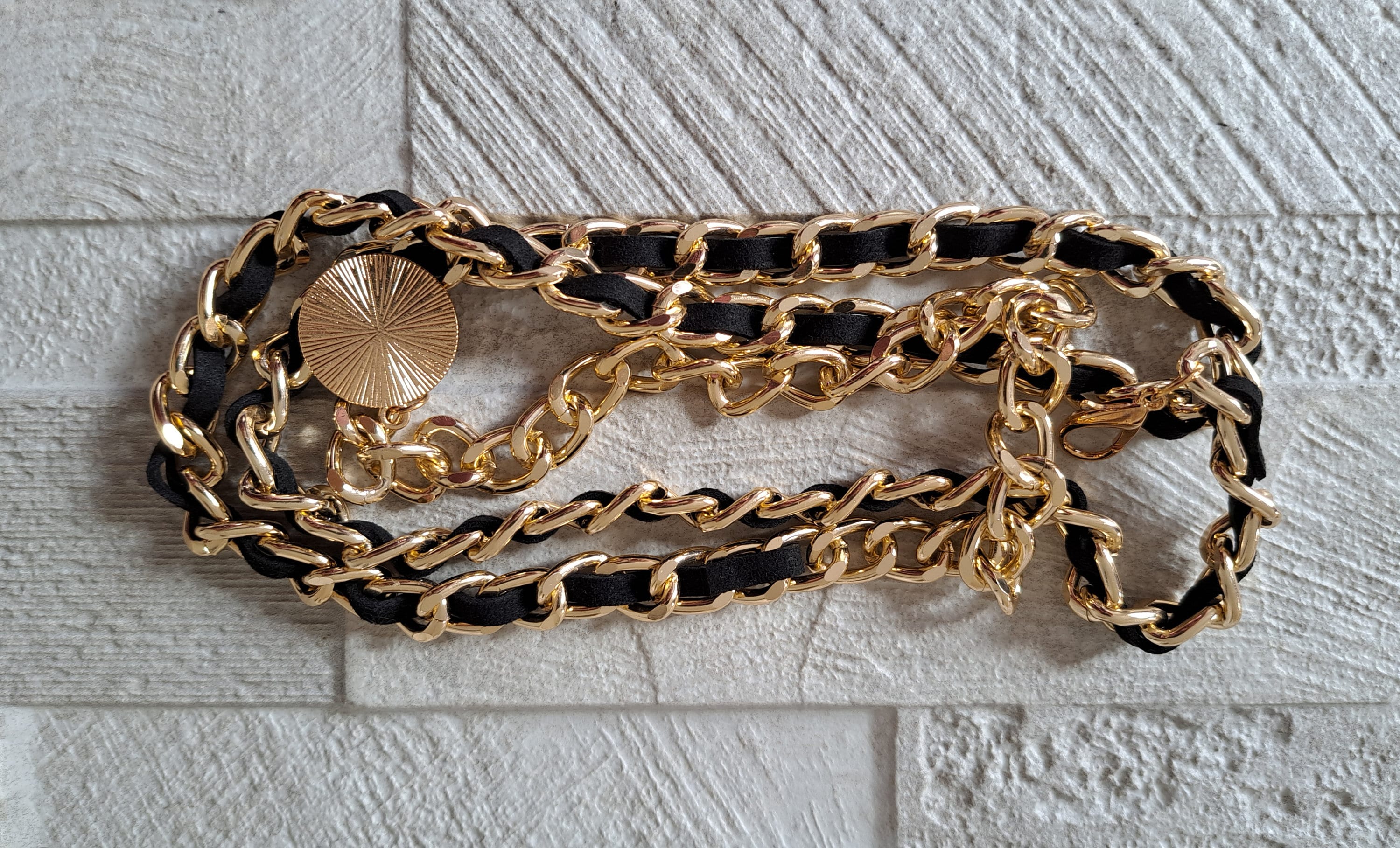 Gold Black Velvet Skinny Adjustable Dress Belt with Gold Coin Embellishment