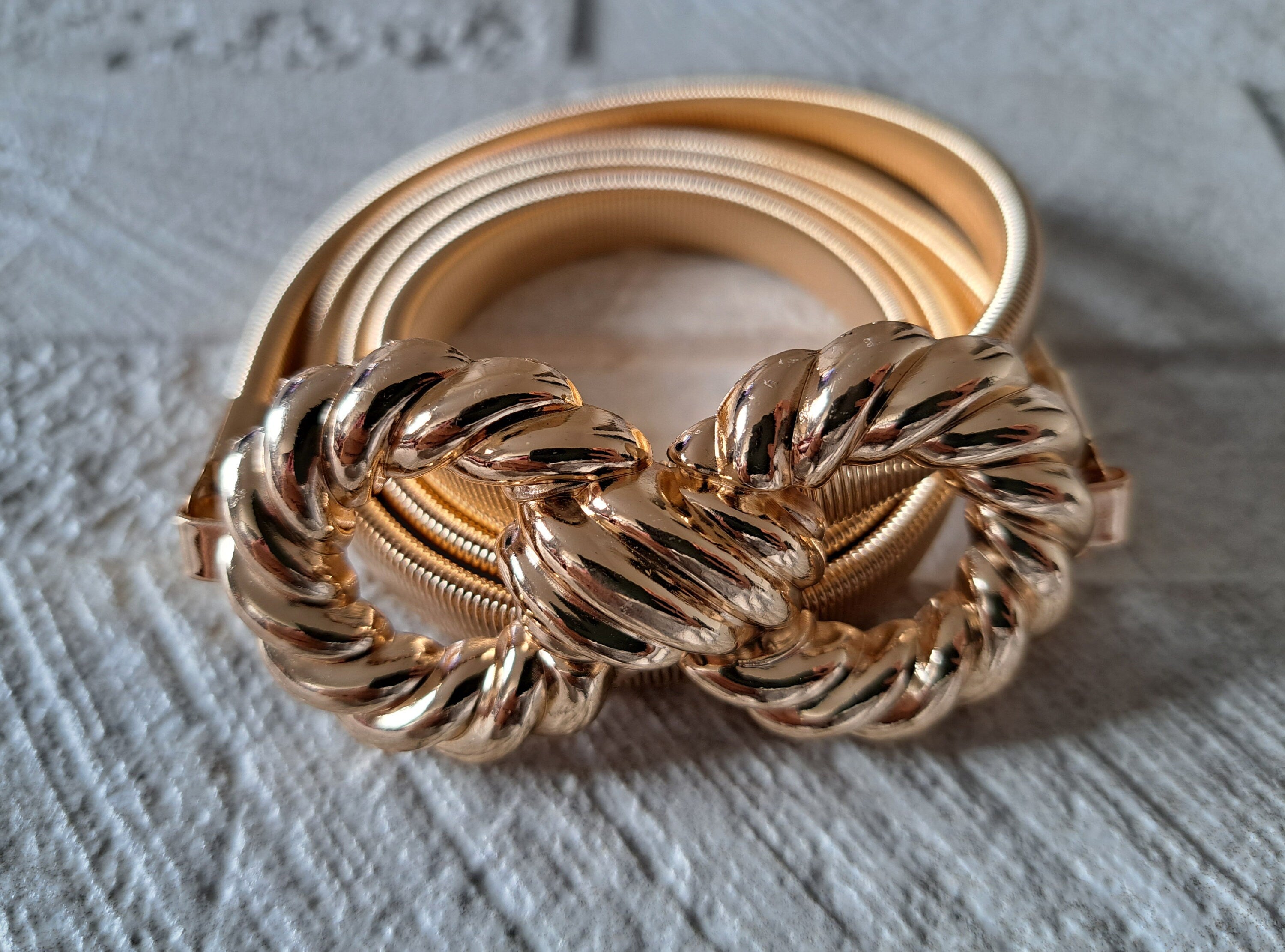 Gold Large Knot Skinny Thin Elastic Buckle Belt