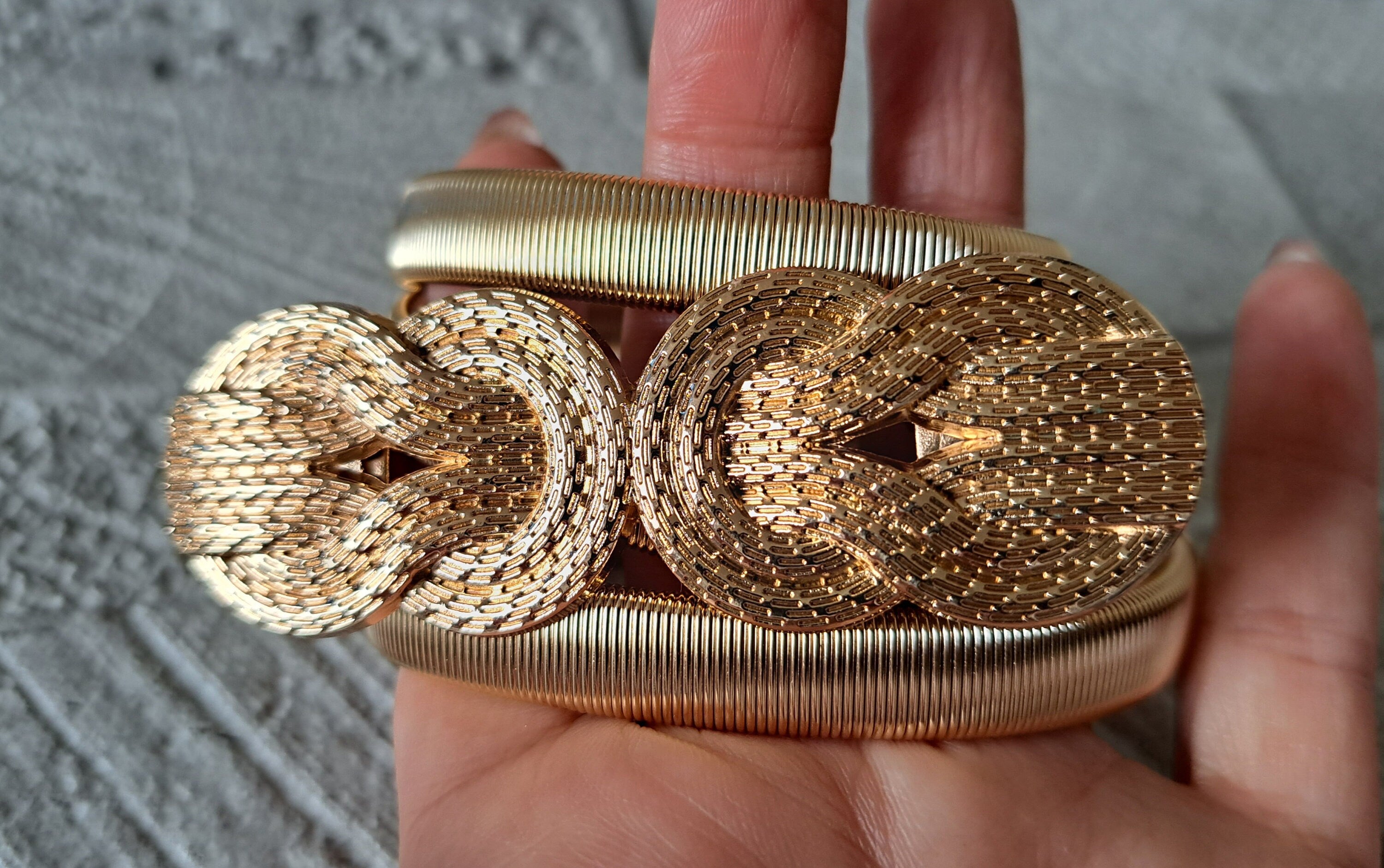 Gold Skinny Thin Dress Belt with Textured Knot Buckle