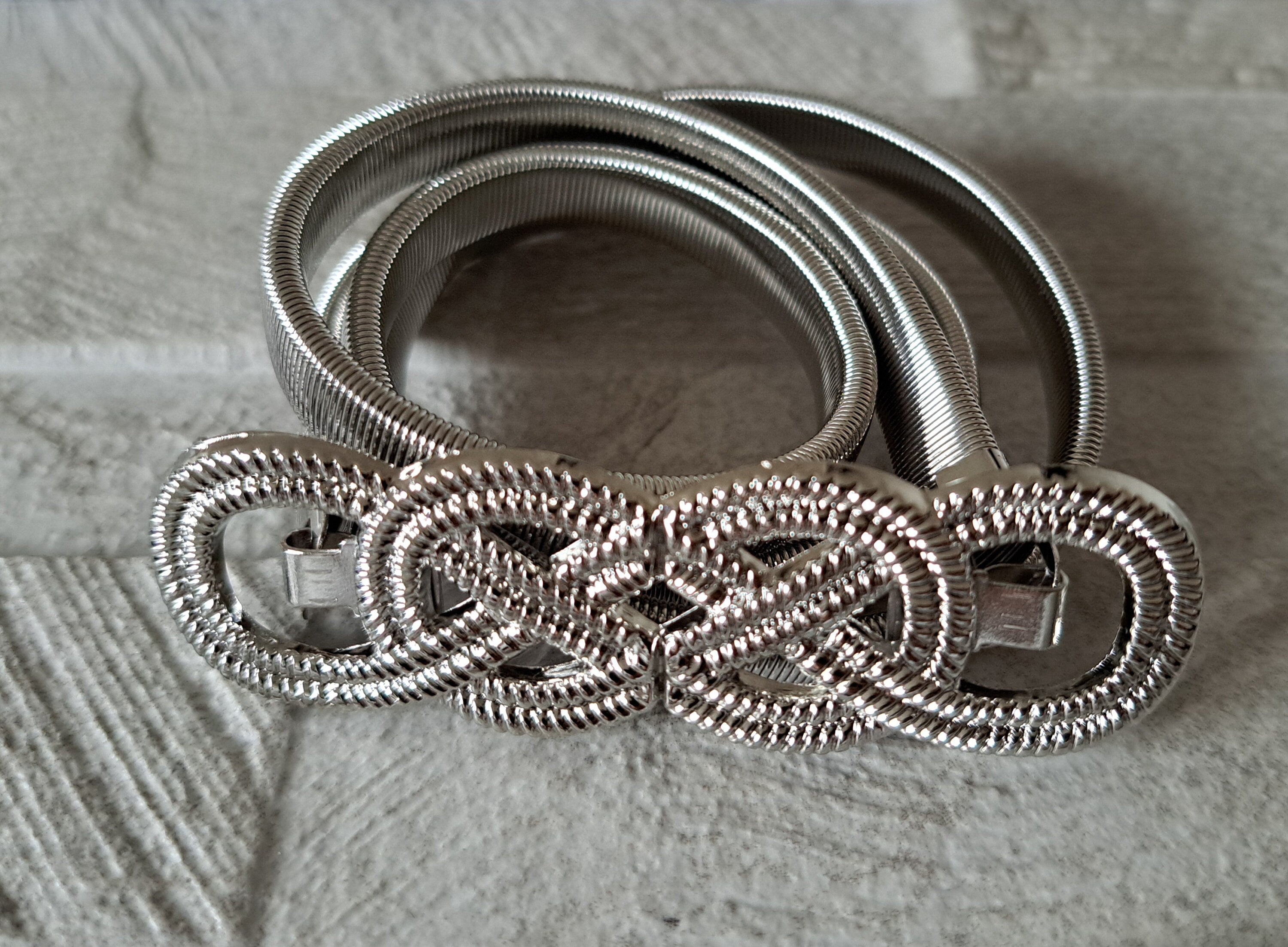 Silver Skinny Four Knot Thin Stretch Elastic Dress Coat Belt