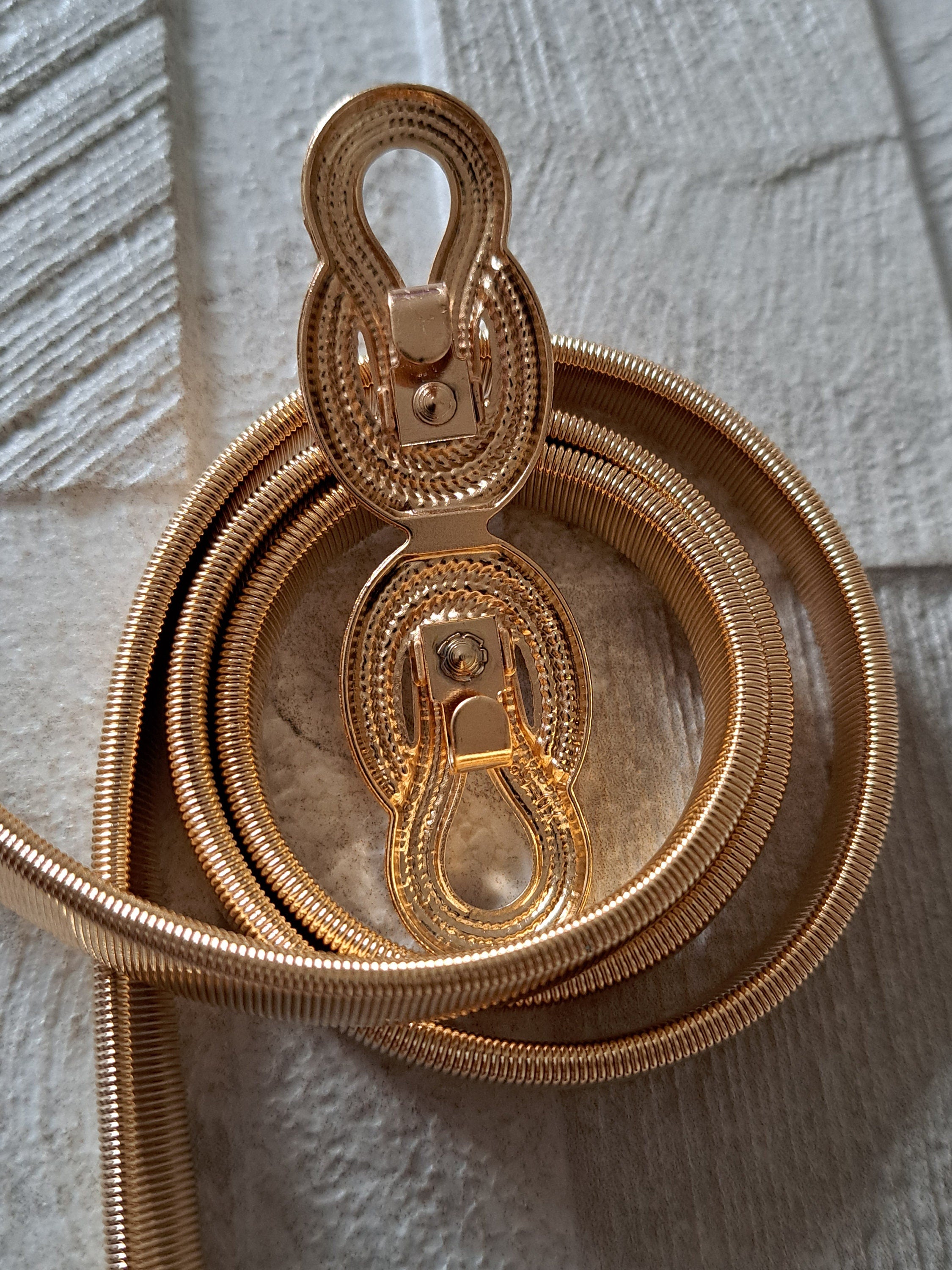 Gold Skinny Thin Elastic Hook Dress Belt