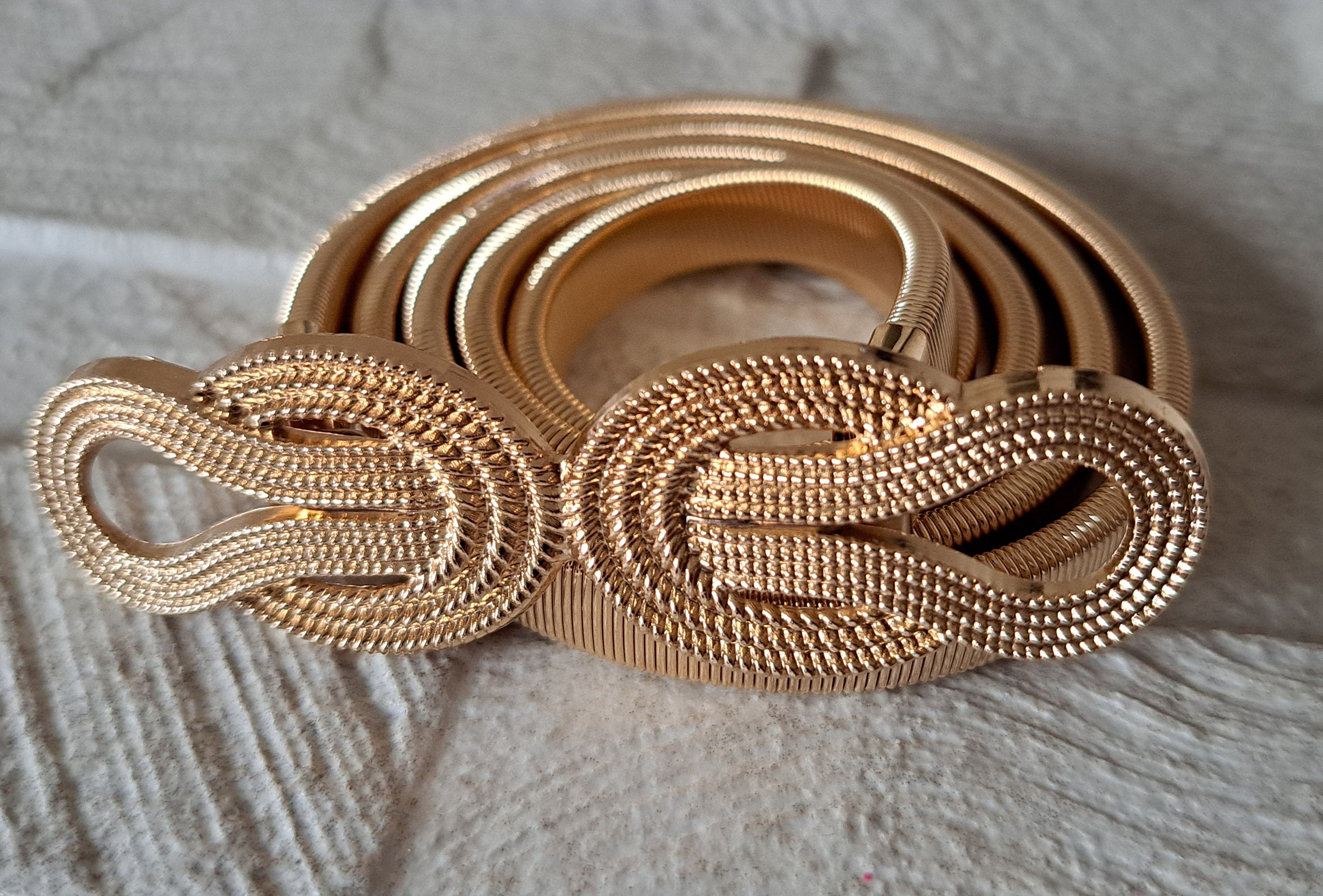 Gold Skinny Thin Elastic Hook Dress Belt