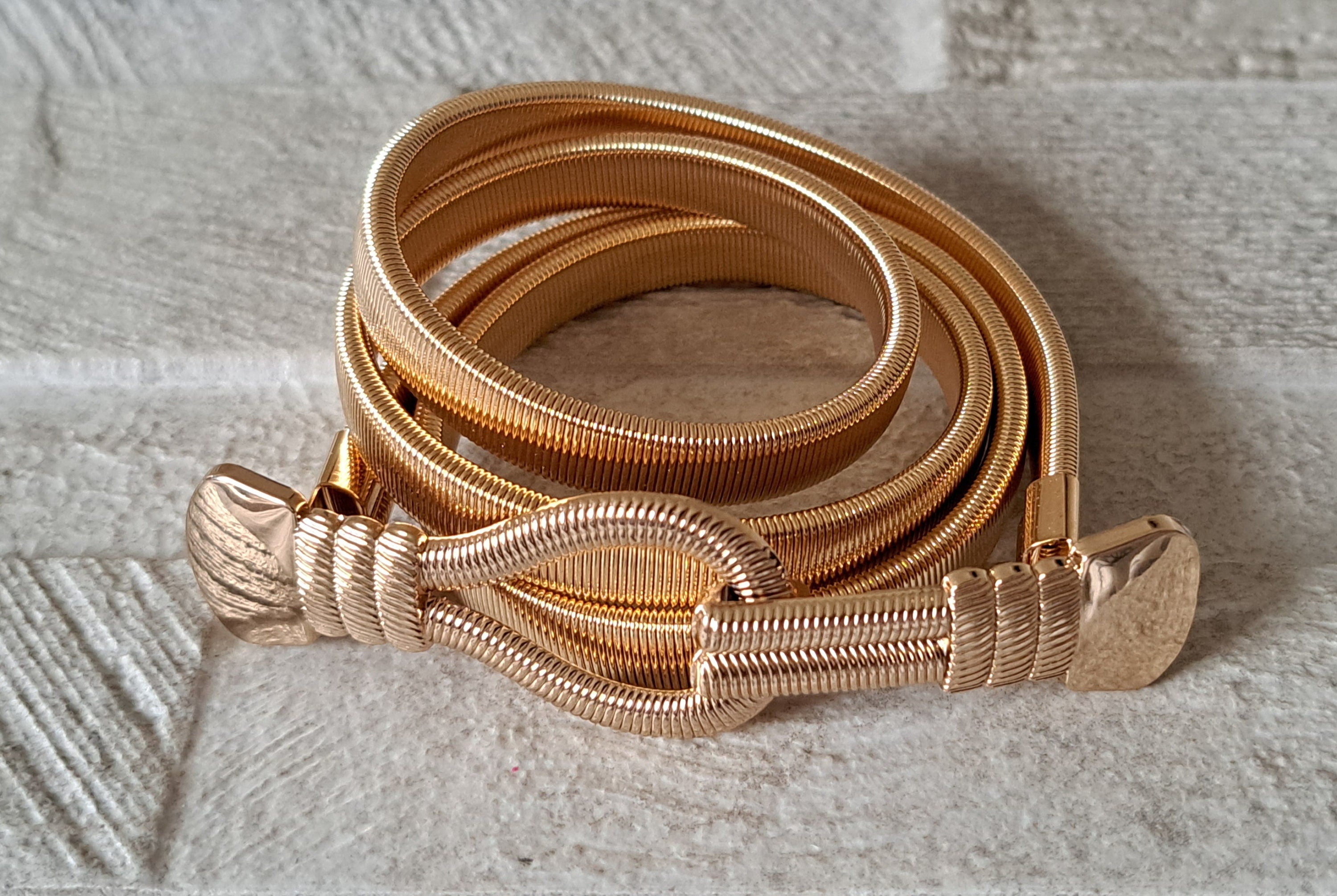 Gold Skinny Stretch Loop Hook Knot Shirt Dress Coat Belt