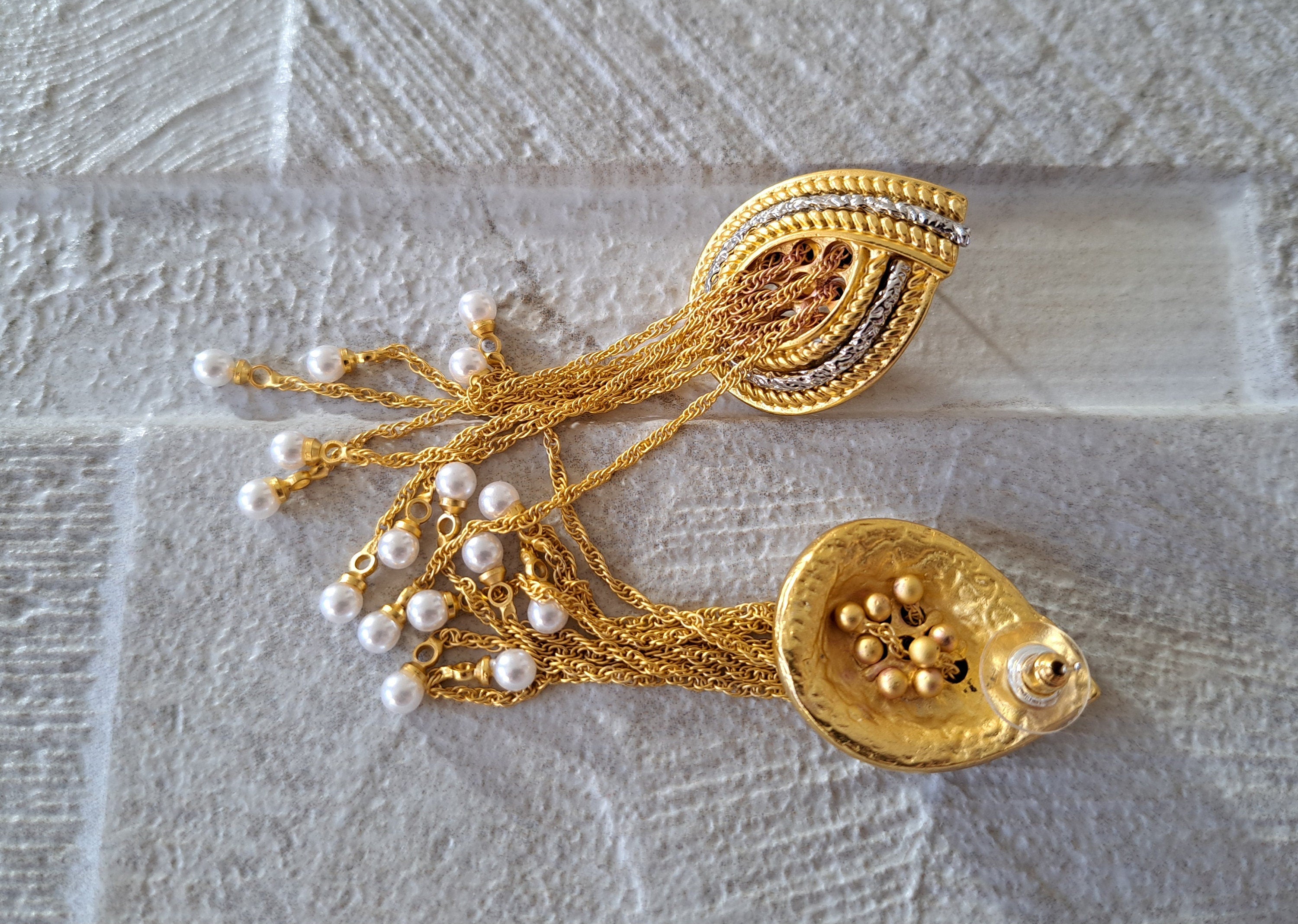 Gold Silver Pearl Water Drop Twisted Knot Earrings