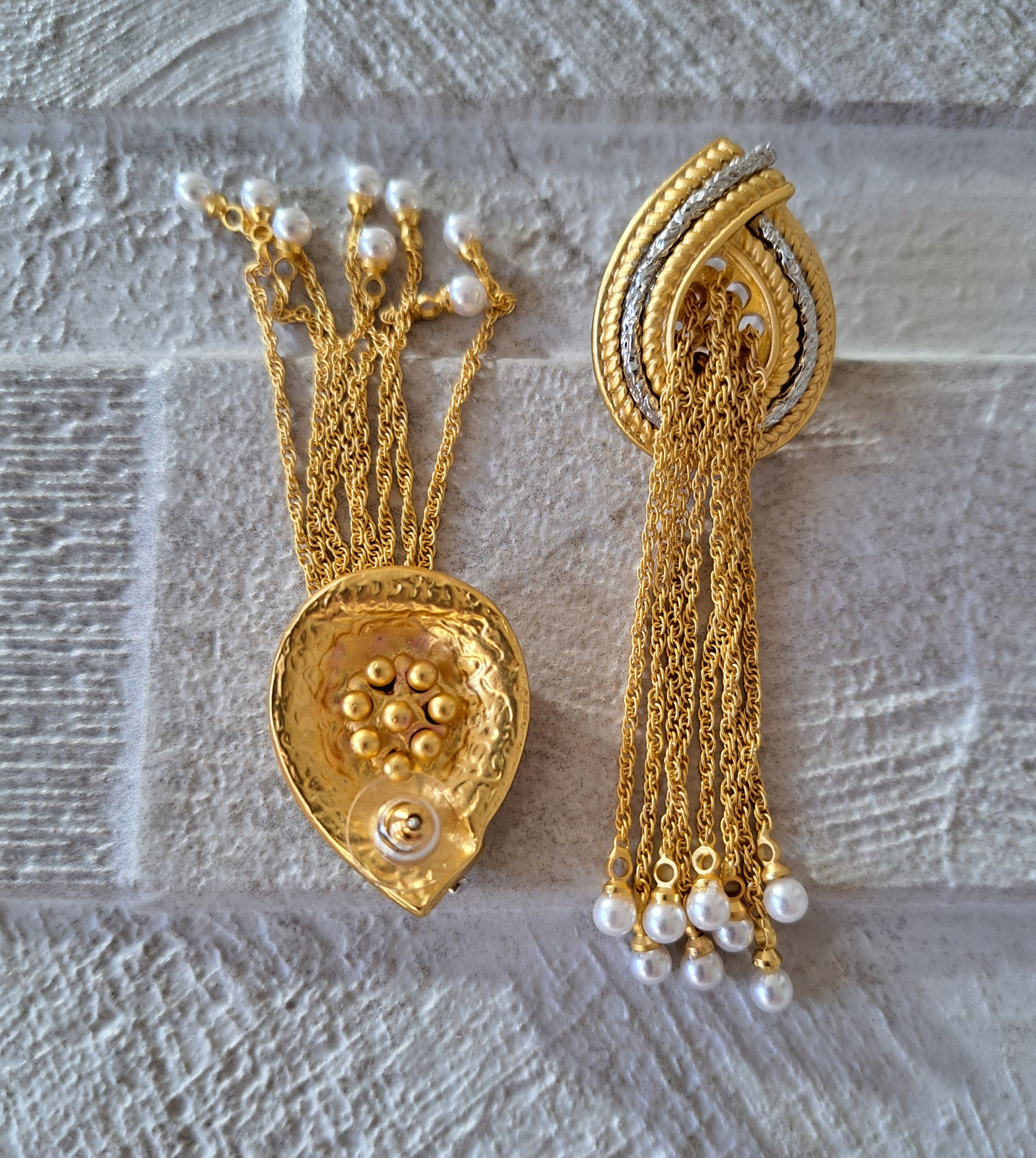 Gold Silver Pearl Water Drop Twisted Knot Earrings