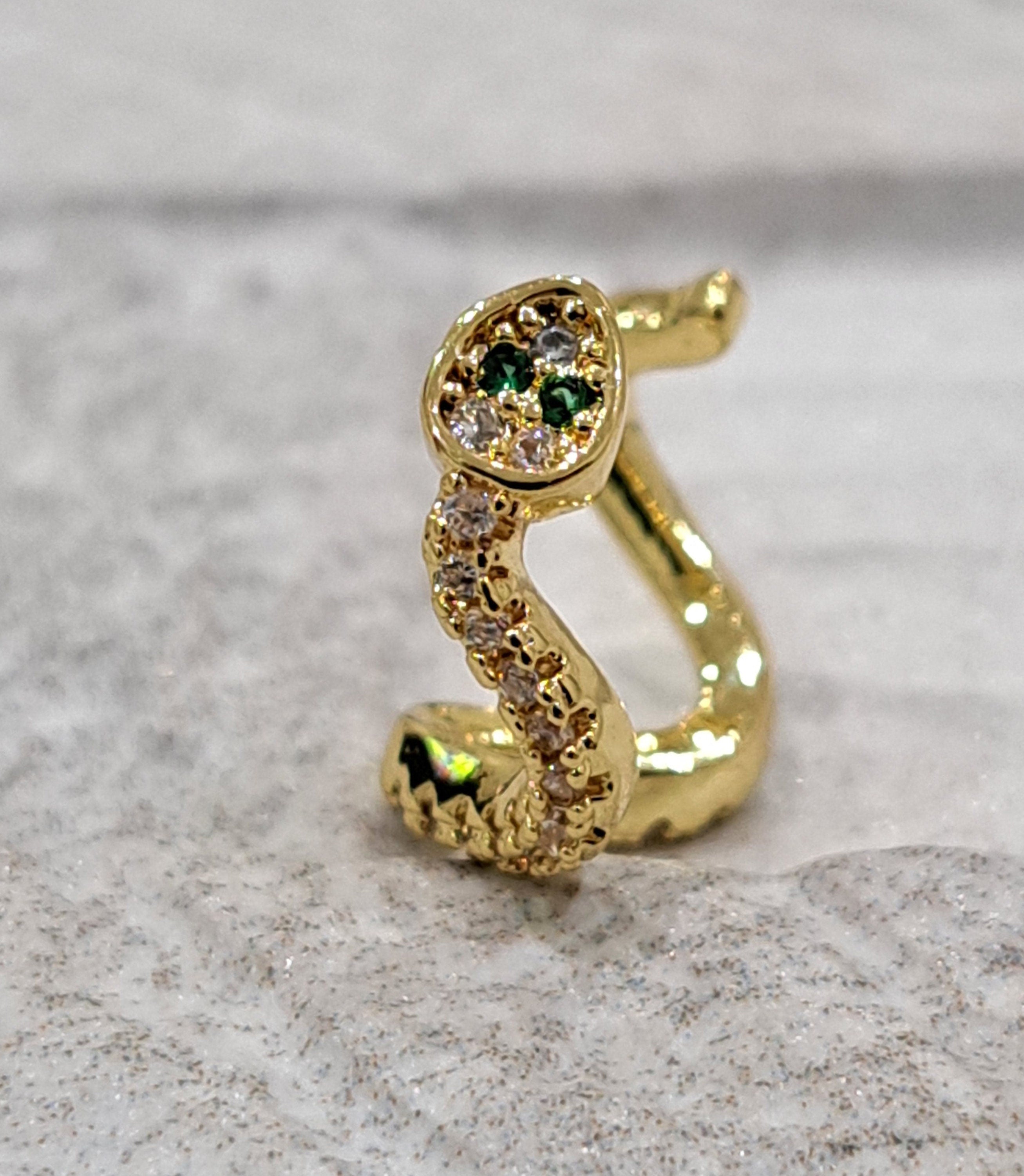 Small Gold Snake Swarovski Crystal Slide-On Cuff Earring