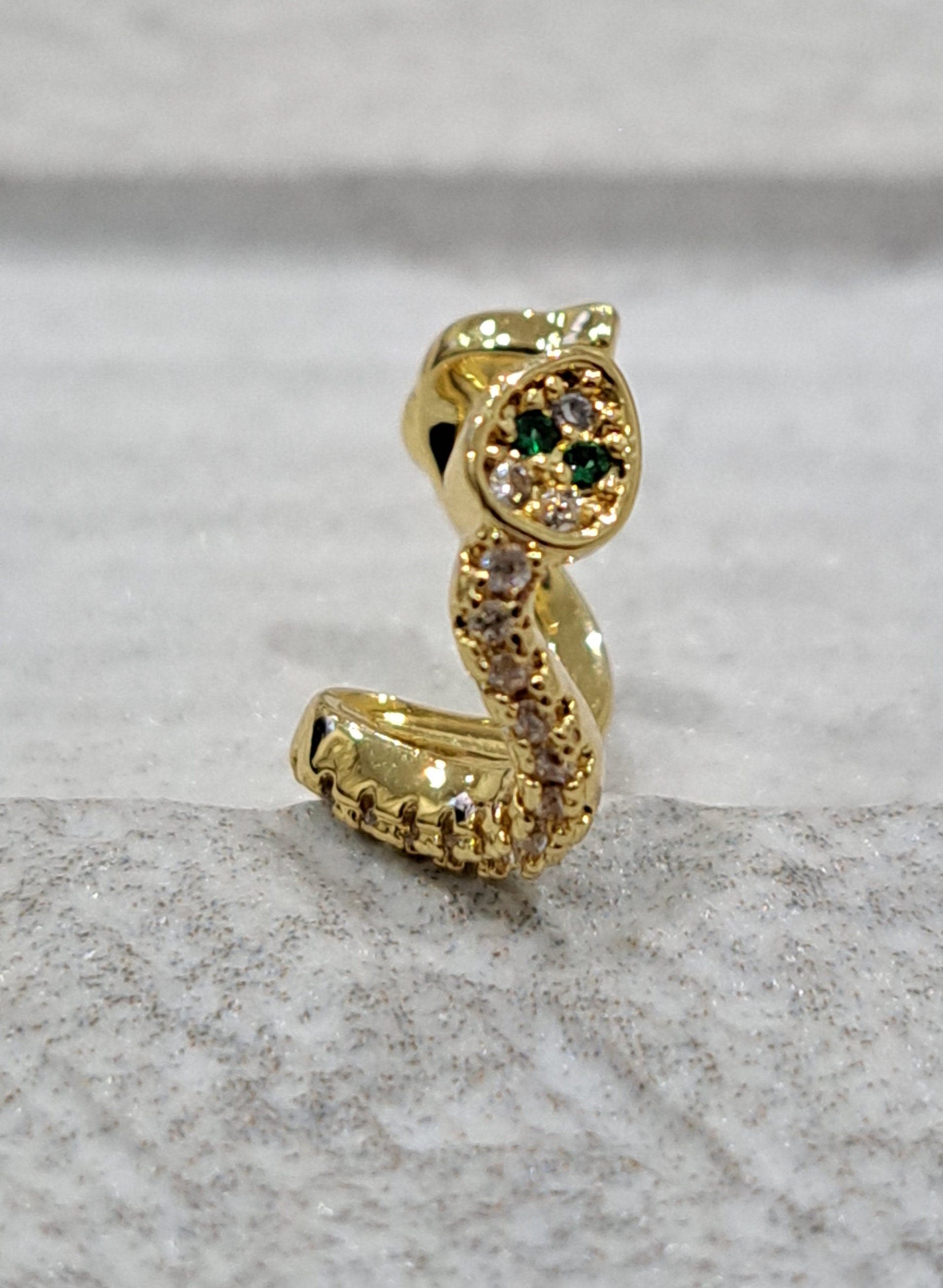 Small Gold Snake Swarovski Crystal Slide-On Cuff Earring