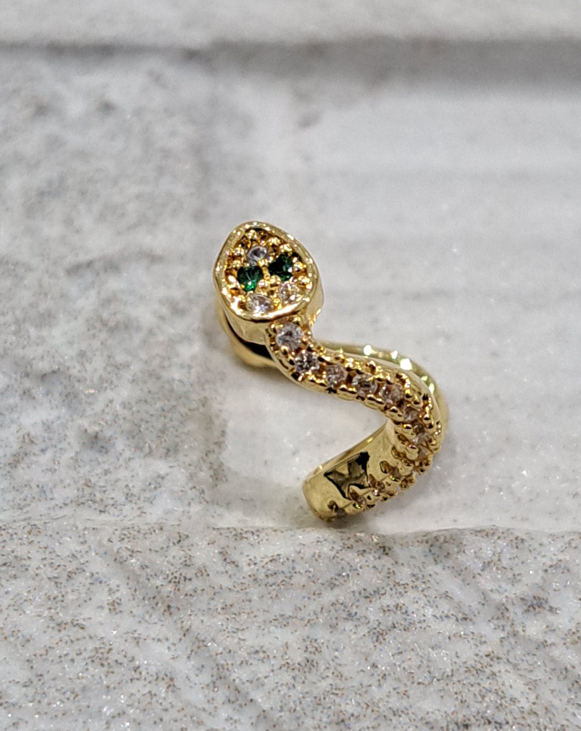 Small Gold Snake Swarovski Crystal Slide-On Cuff Earring