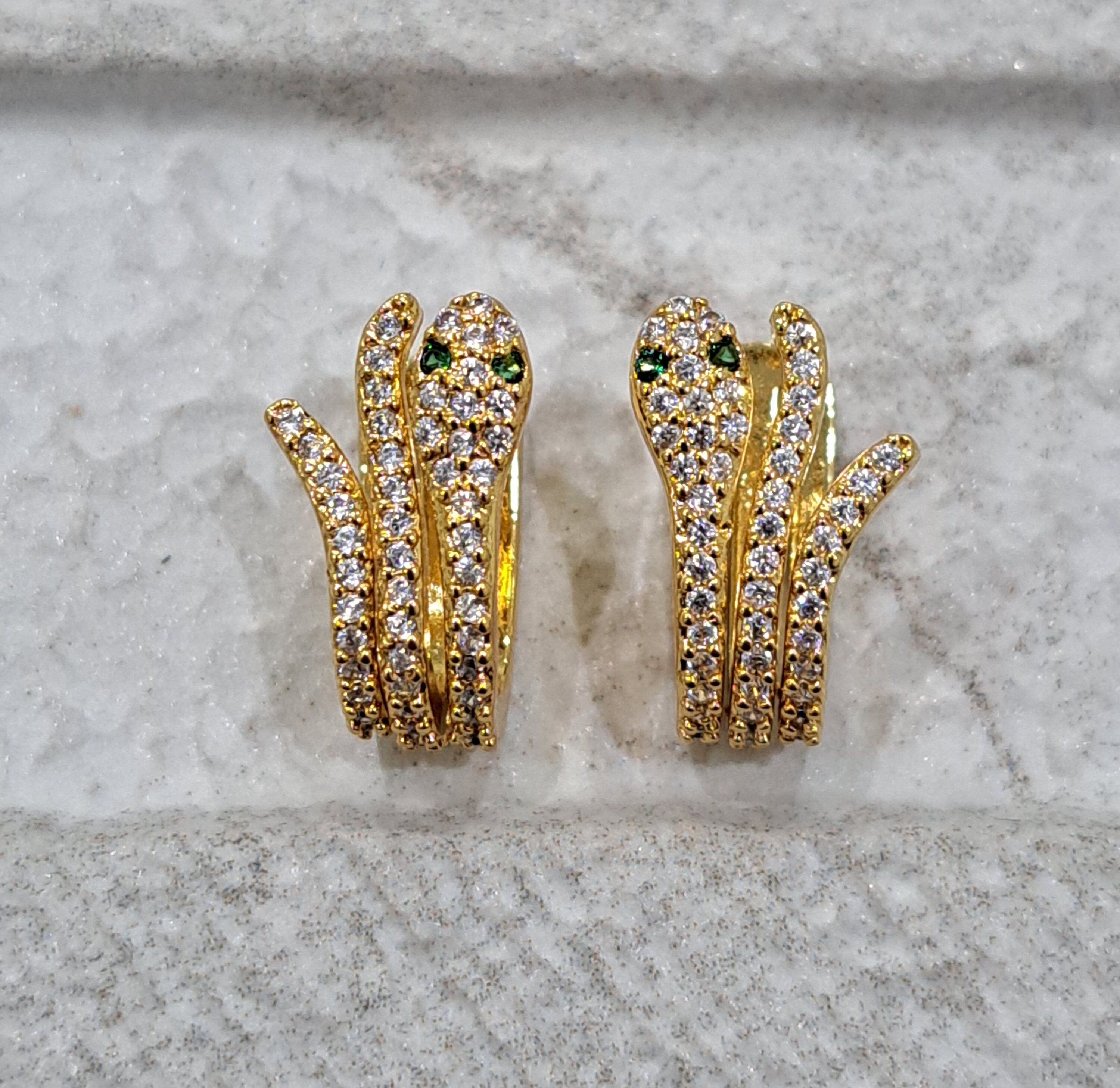 Small Double Gold Snake Swarovski Crystal Slide-On Cuff Earring