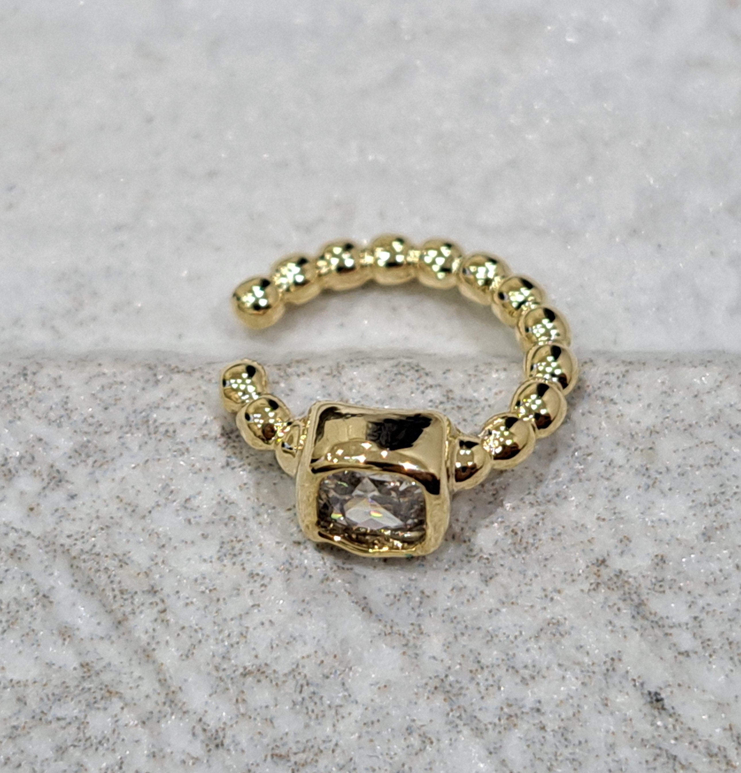 Small Gold Plated Square Swarovski Crystal Slide on Ear Cuff