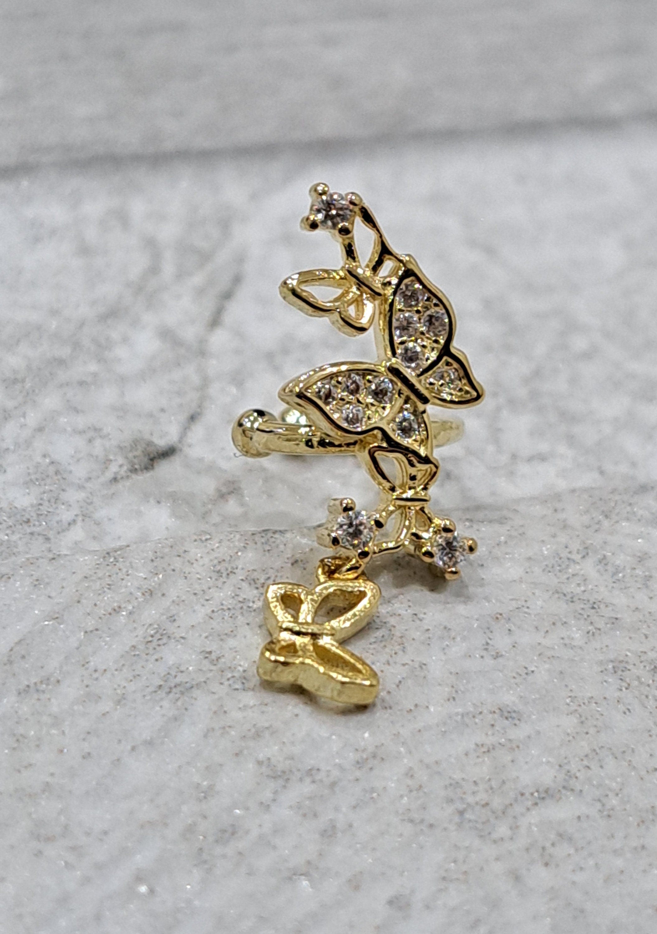 Gold Swarovski Crystal Butterfly Ear Cuff Earring