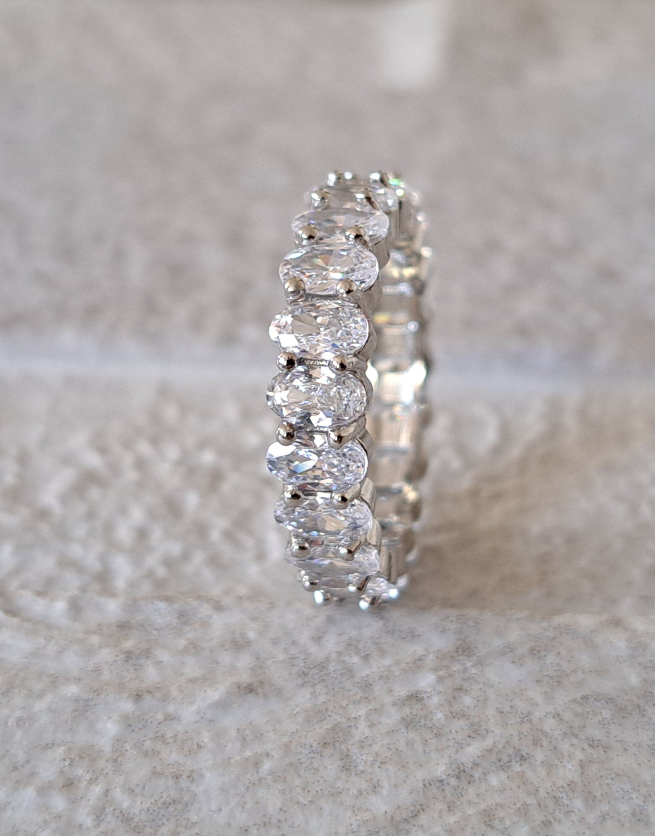 Silver Oval Crystal 925 Engagement Eternity Ring