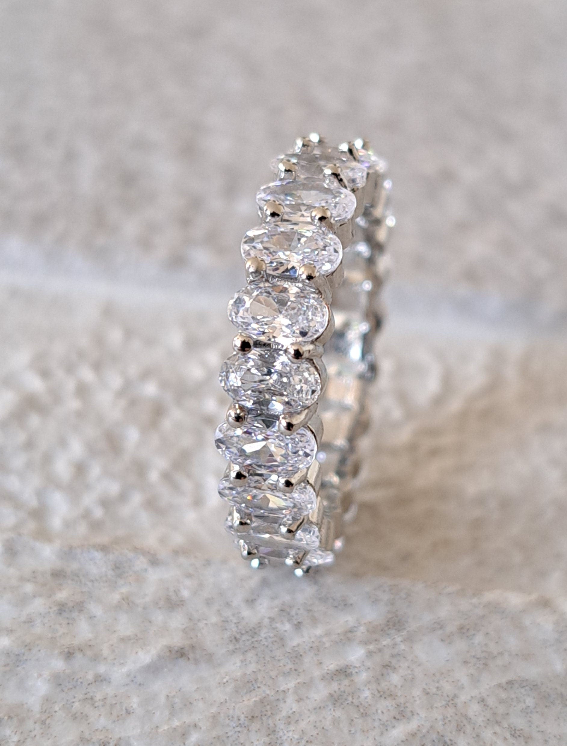 Silver Oval Crystal 925 Engagement Eternity Ring