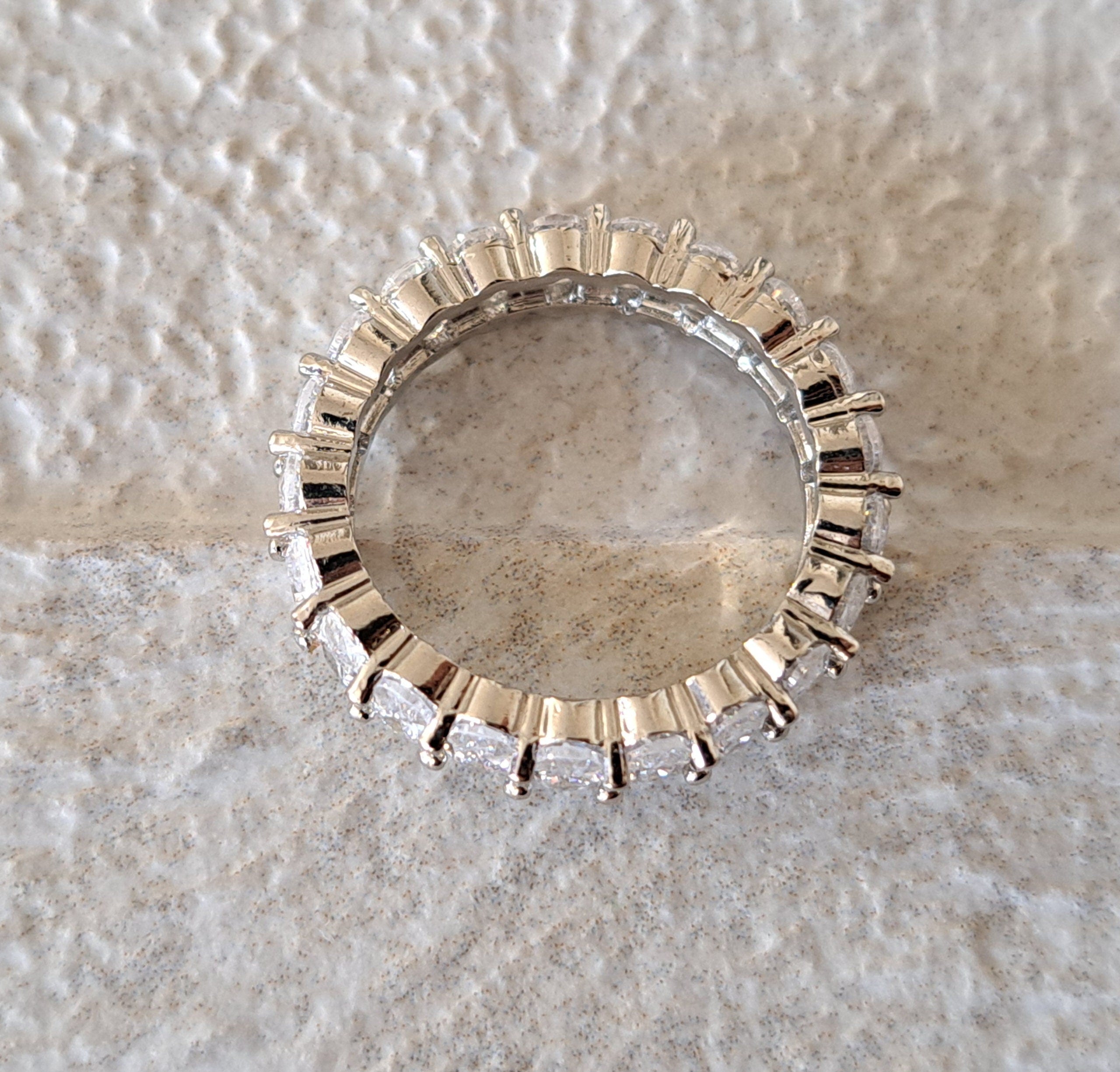 Silver Oval Crystal 925 Engagement Eternity Ring