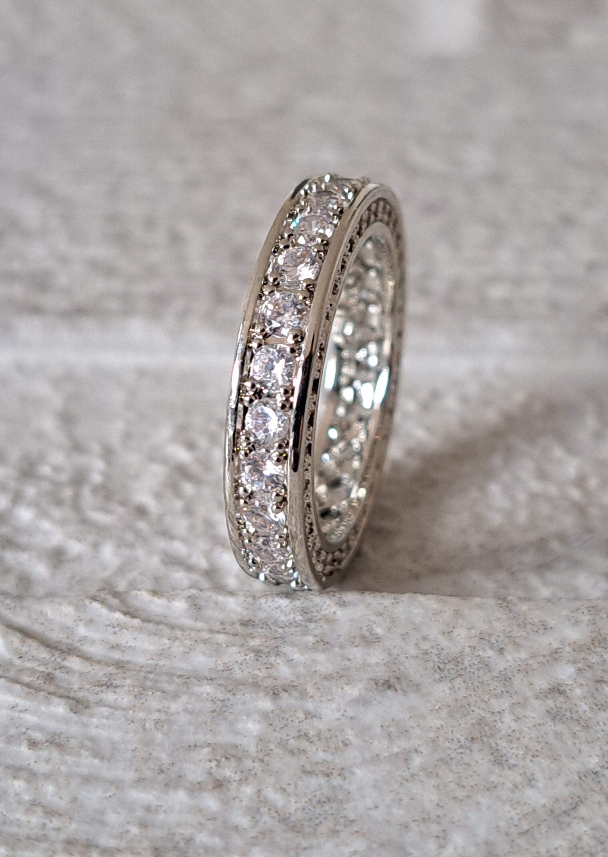 Silver Round Swarovski Crystal Eternity Engagement Ring