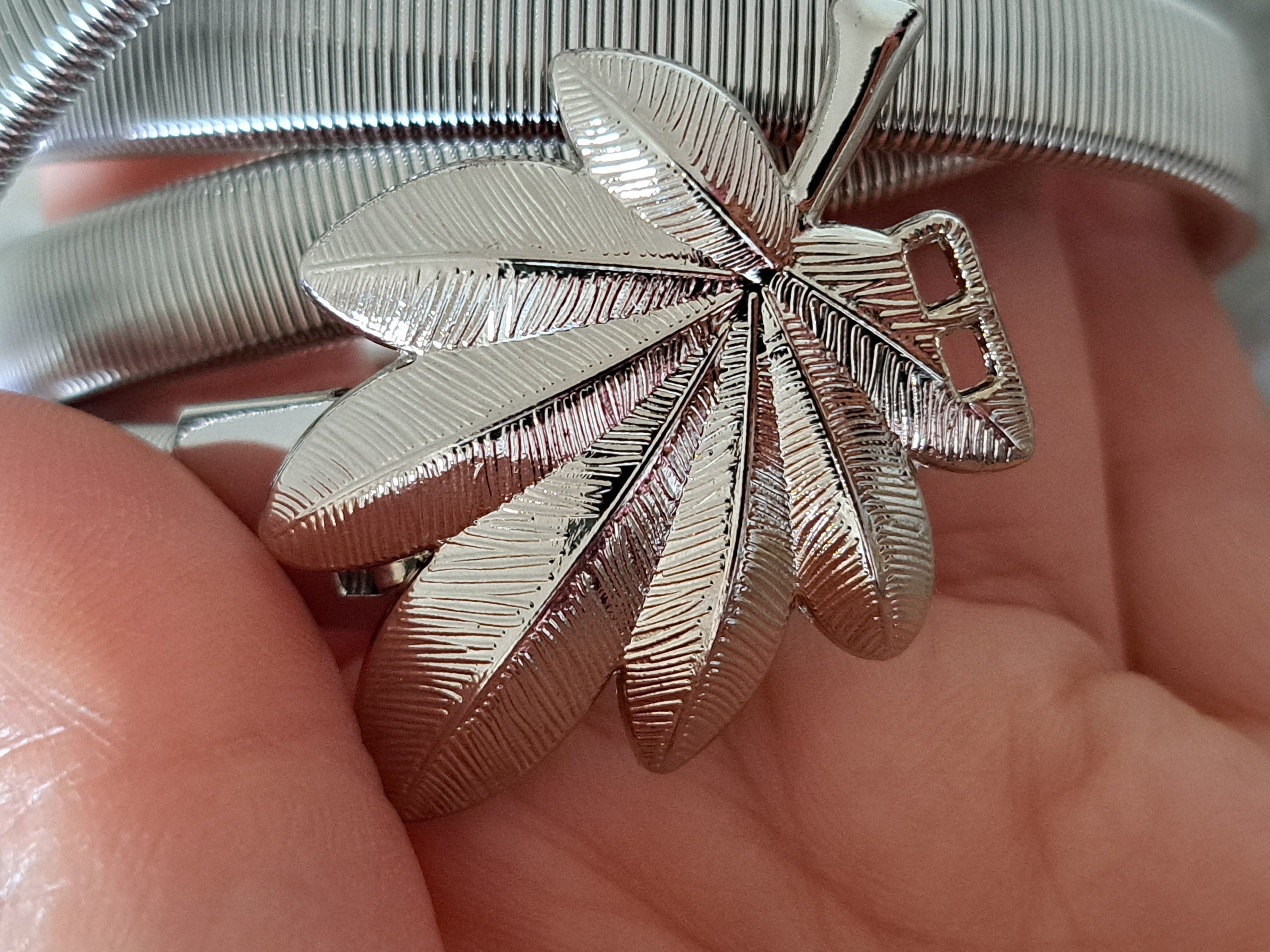 Silver Skinny Double Leaf Clover Stretch Buckle Dress Coat Belt