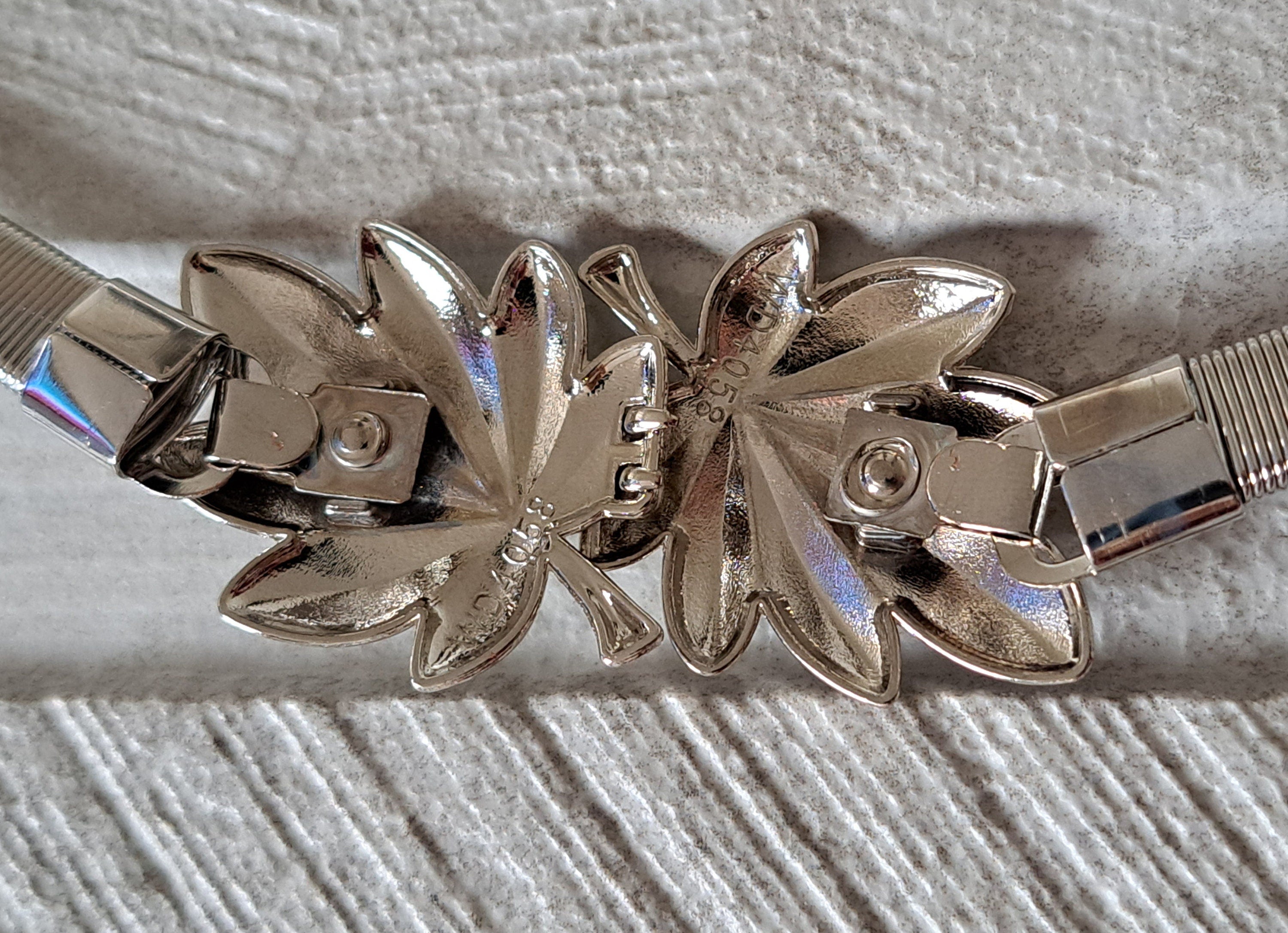 Silver Skinny Double Leaf Clover Stretch Buckle Dress Coat Belt