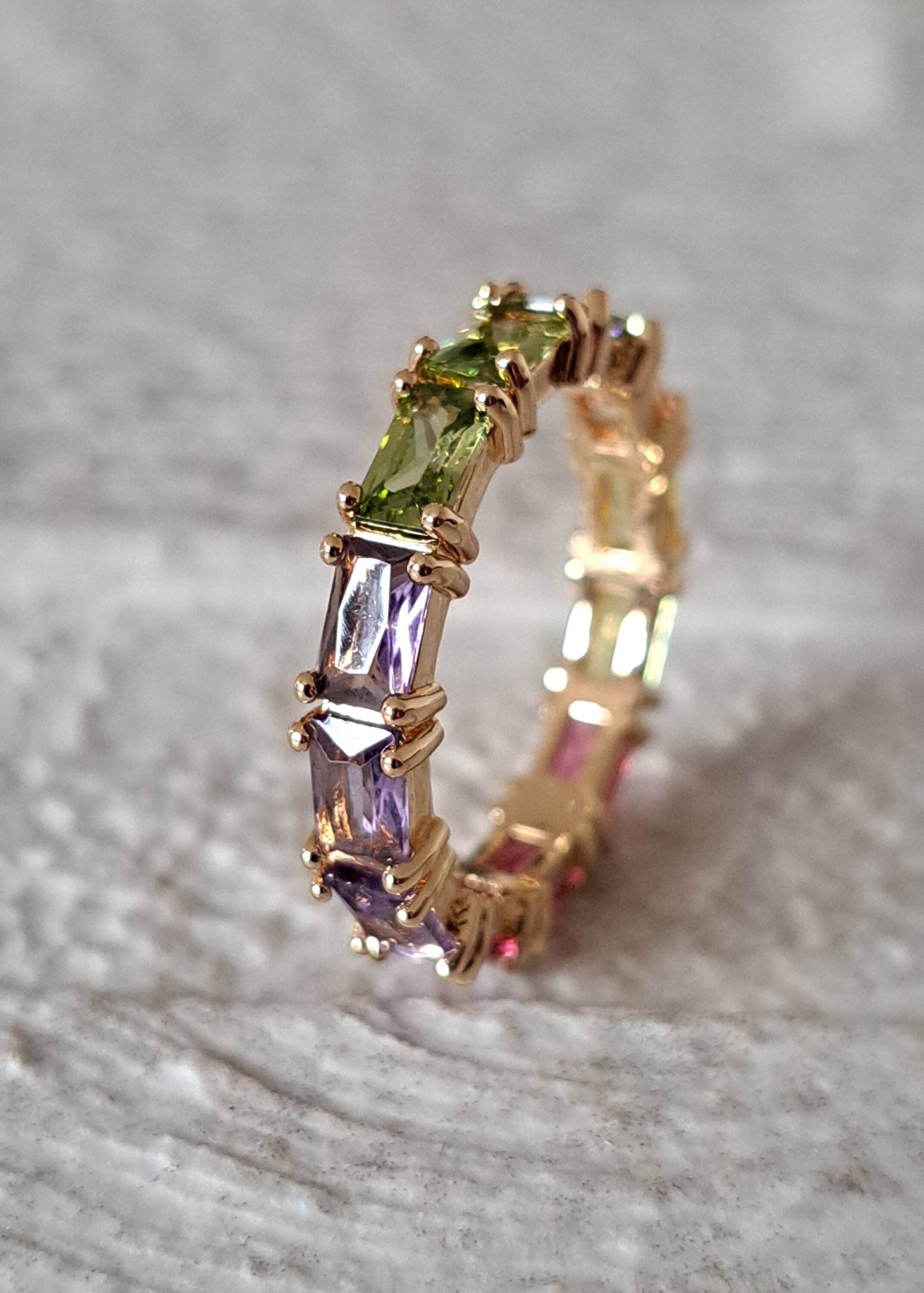 Gold Multi Coloured Swarovski Crystal Thin Ring