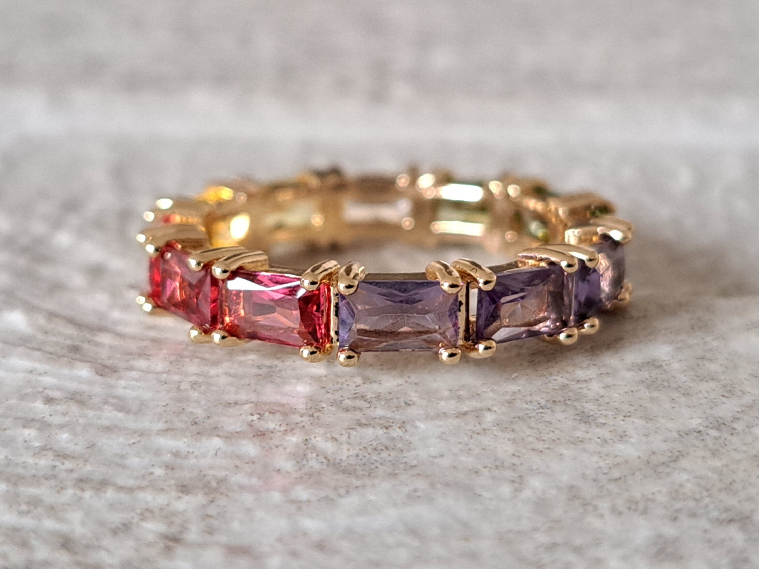 Gold Multi Coloured Swarovski Crystal Thin Ring