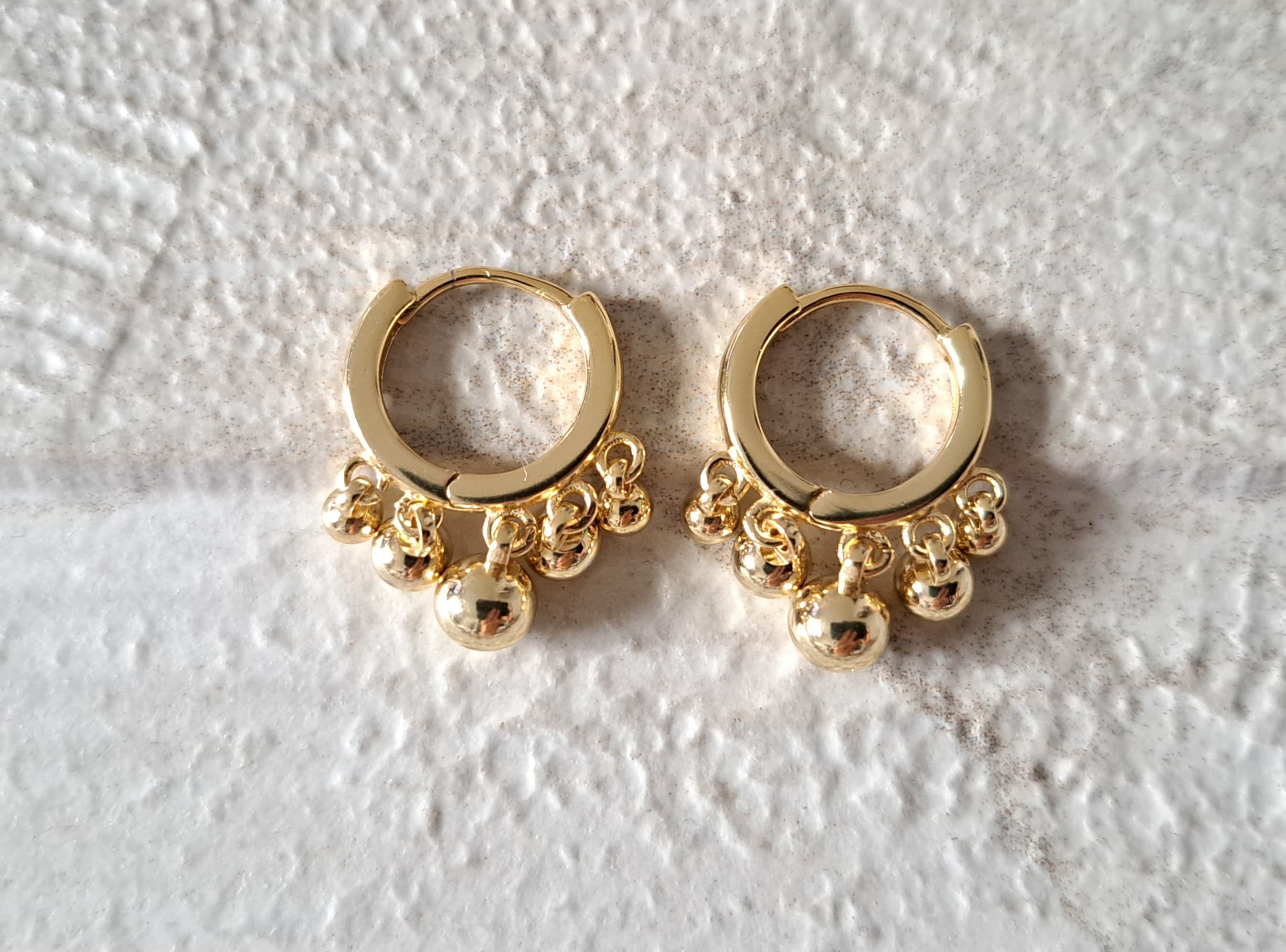 Gold Small Mini Ball Dangle Hoop Earrings