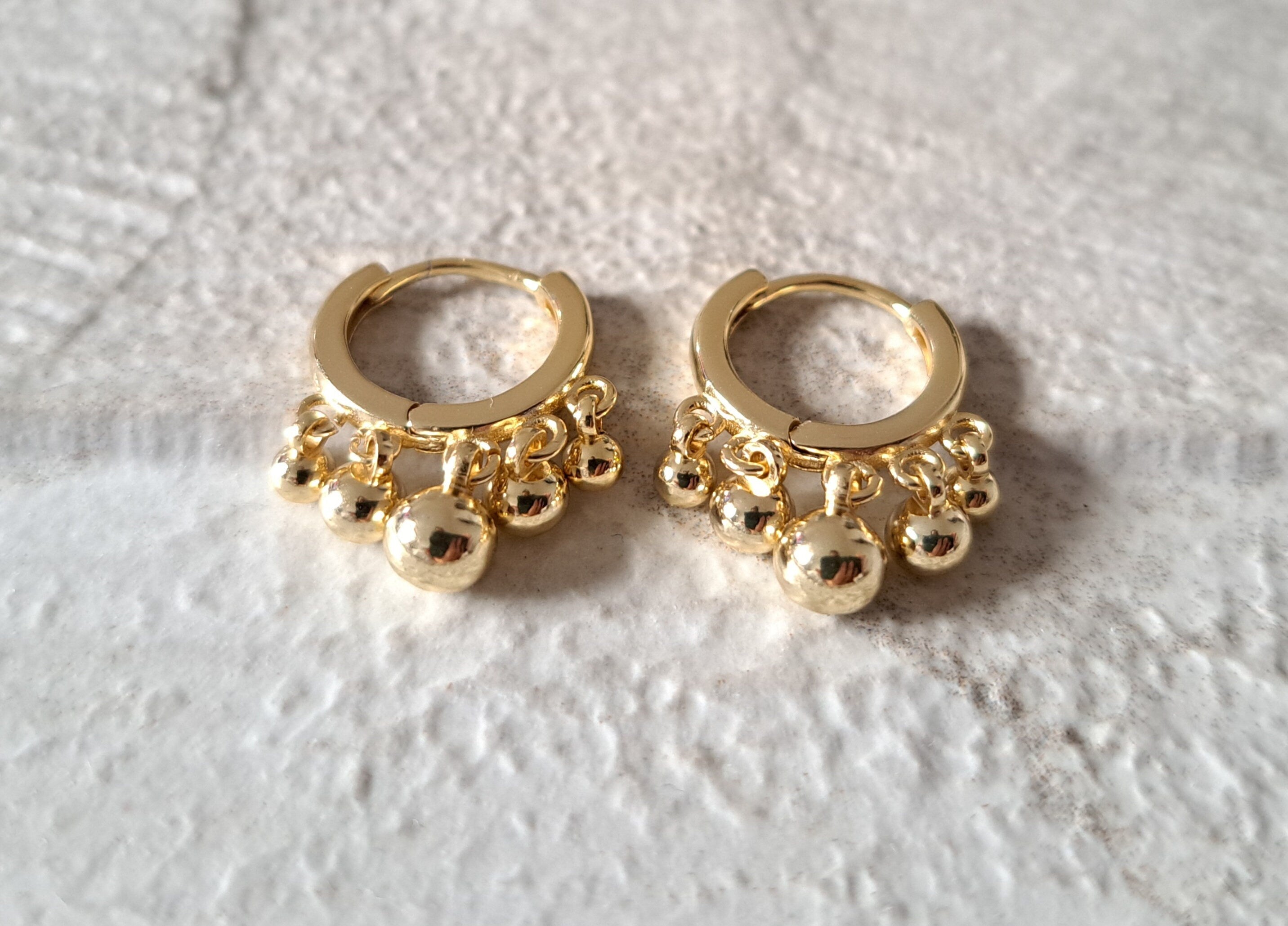 Gold Small Mini Ball Dangle Hoop Earrings