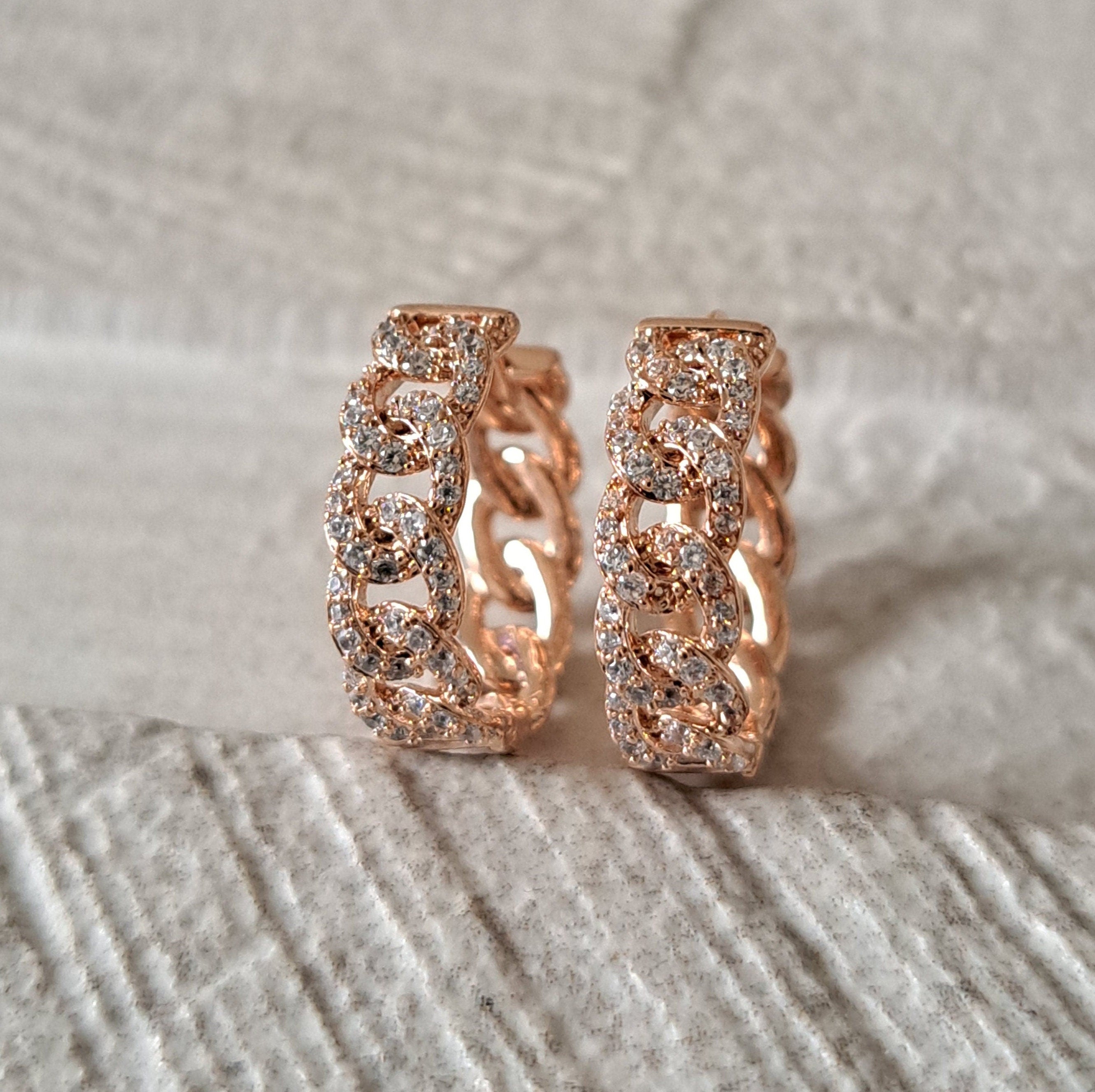 Rose Gold Swarovski Crystal Chain Link Hoop Earrings