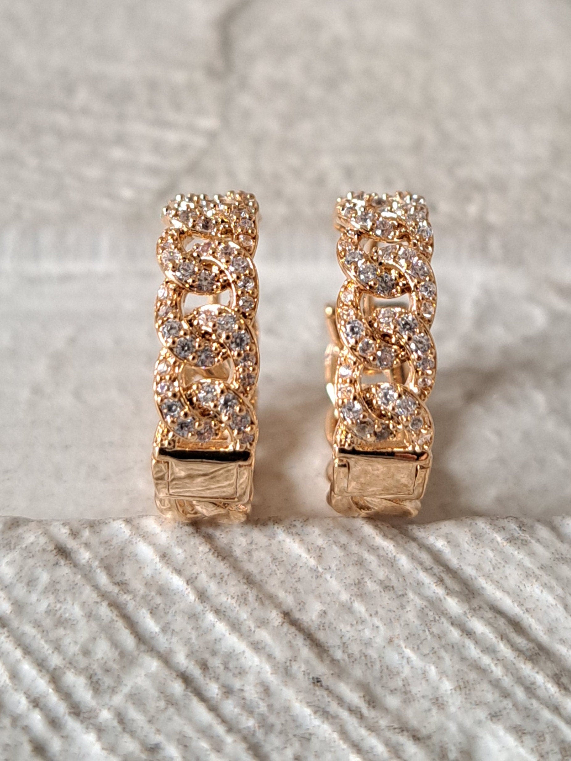 Gold Swarovski Crystal Chain Link Hoop Earrings