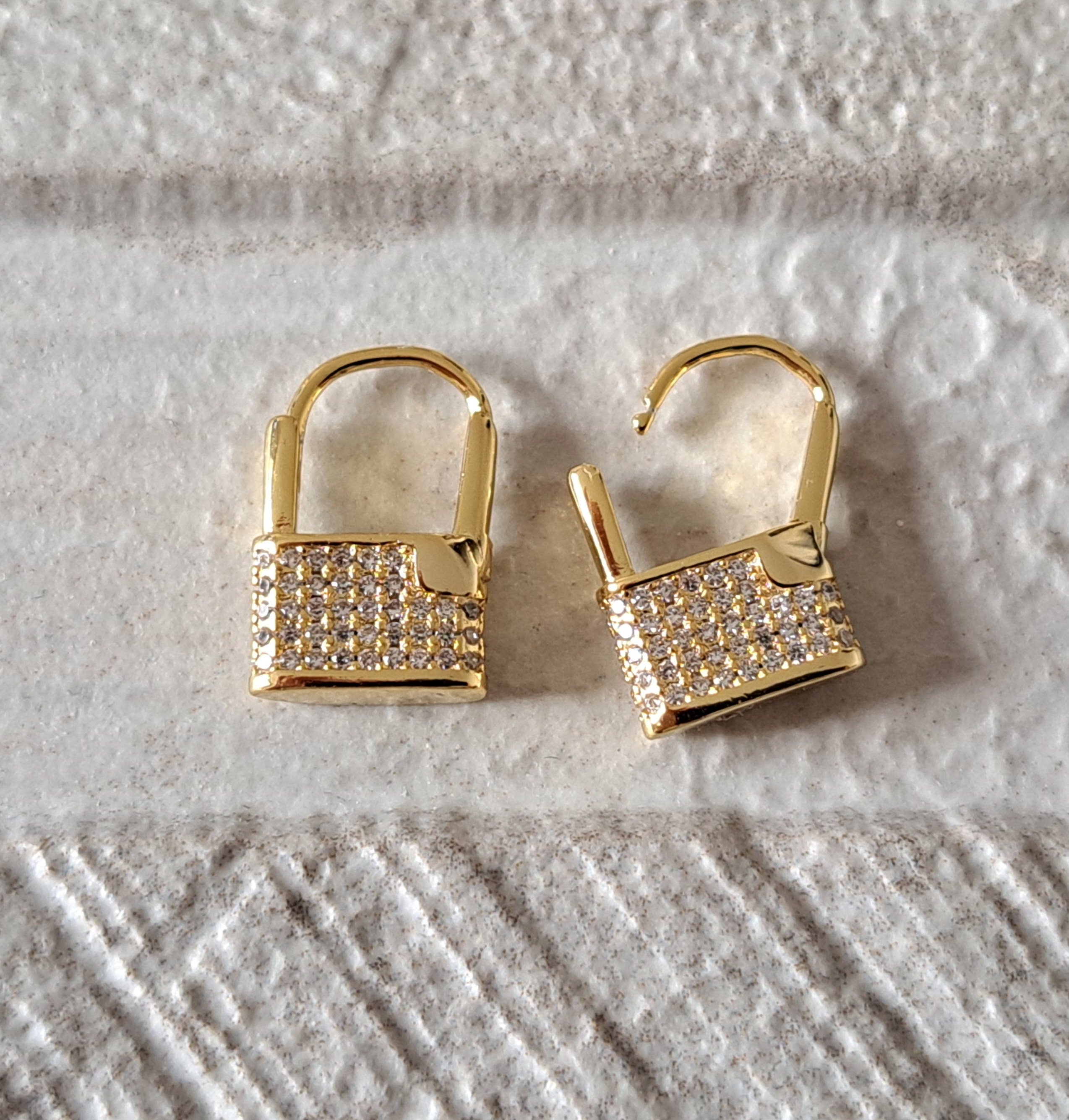 Gold Small Swarovski Crystal Padlock Hoop Earrings