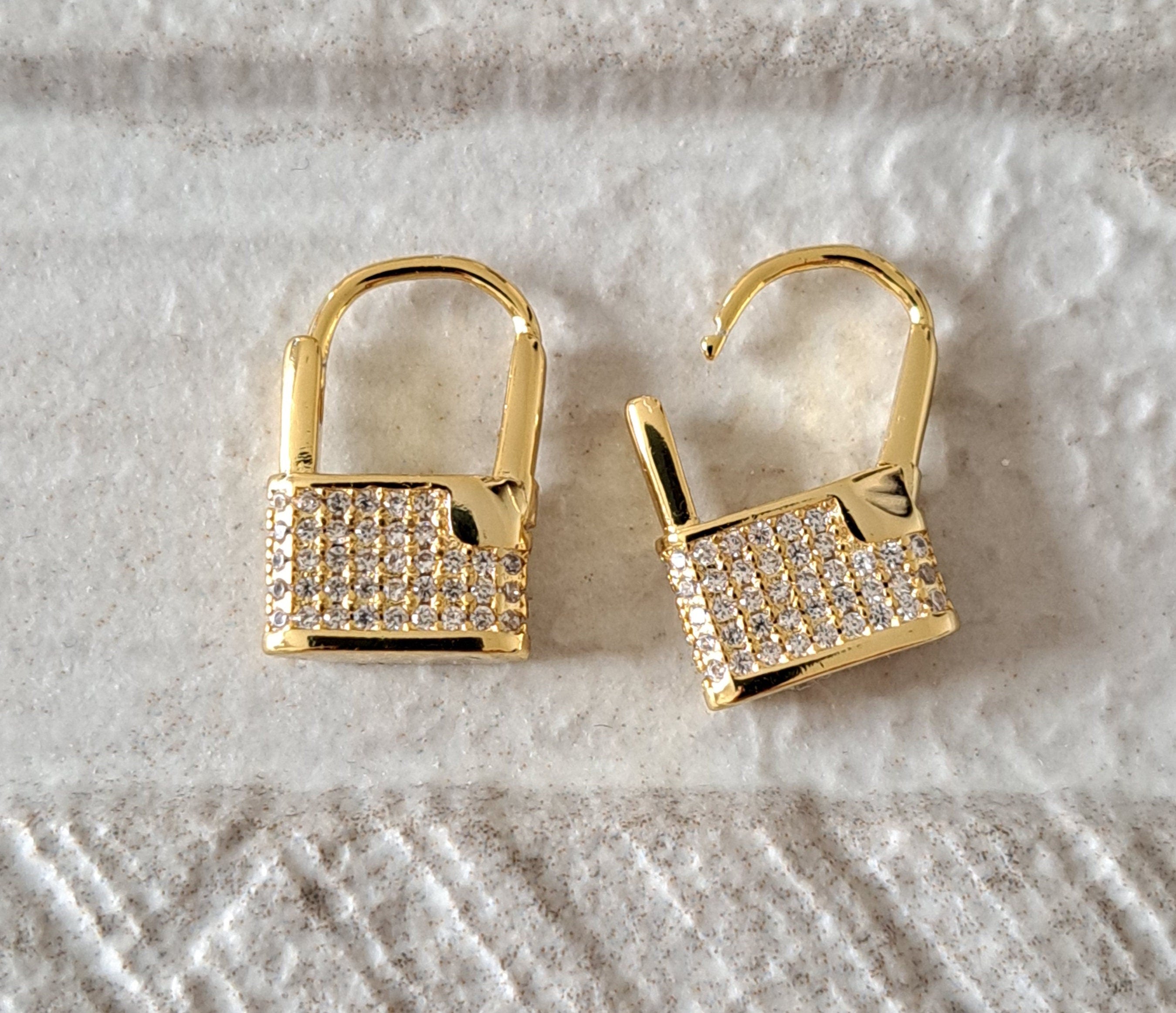 Gold Small Swarovski Crystal Padlock Hoop Earrings
