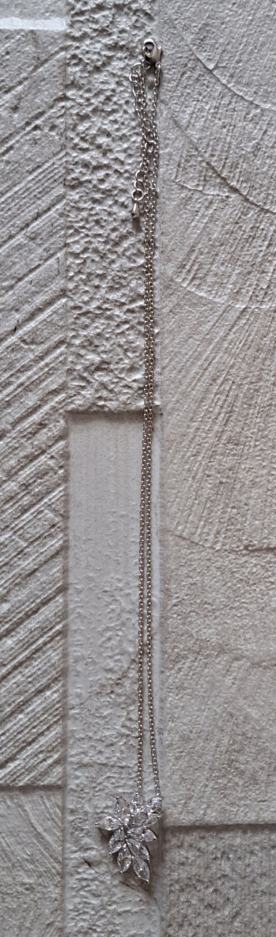 Silver Crystal Adjustable Flower Leaf Pendant Necklace